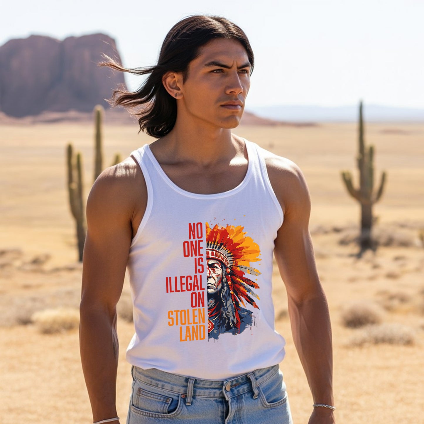 No One Is Illegal On Stolen Land Indigenous Chief Bold Statement Unisex Tank Top