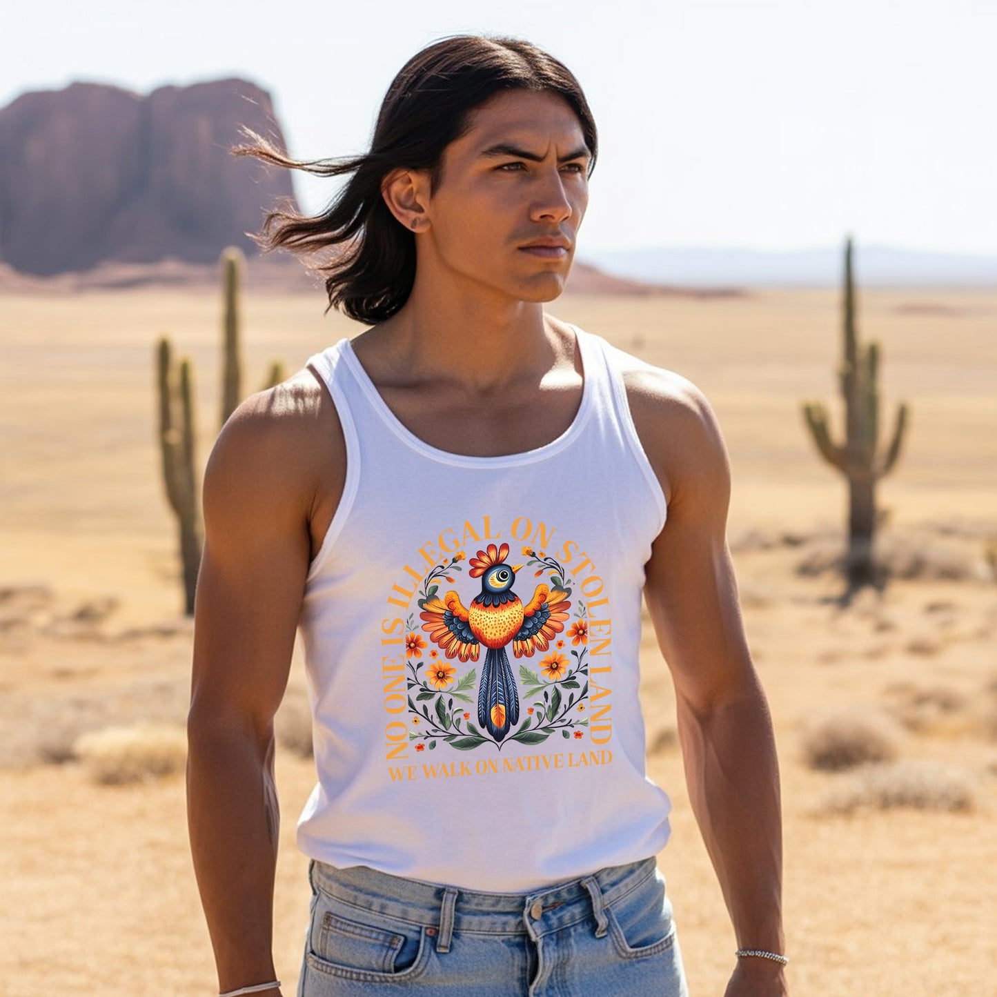 No One Is Illegal On Stolen Land Colorful Bird and Nature Artwork Unisex Tank Top