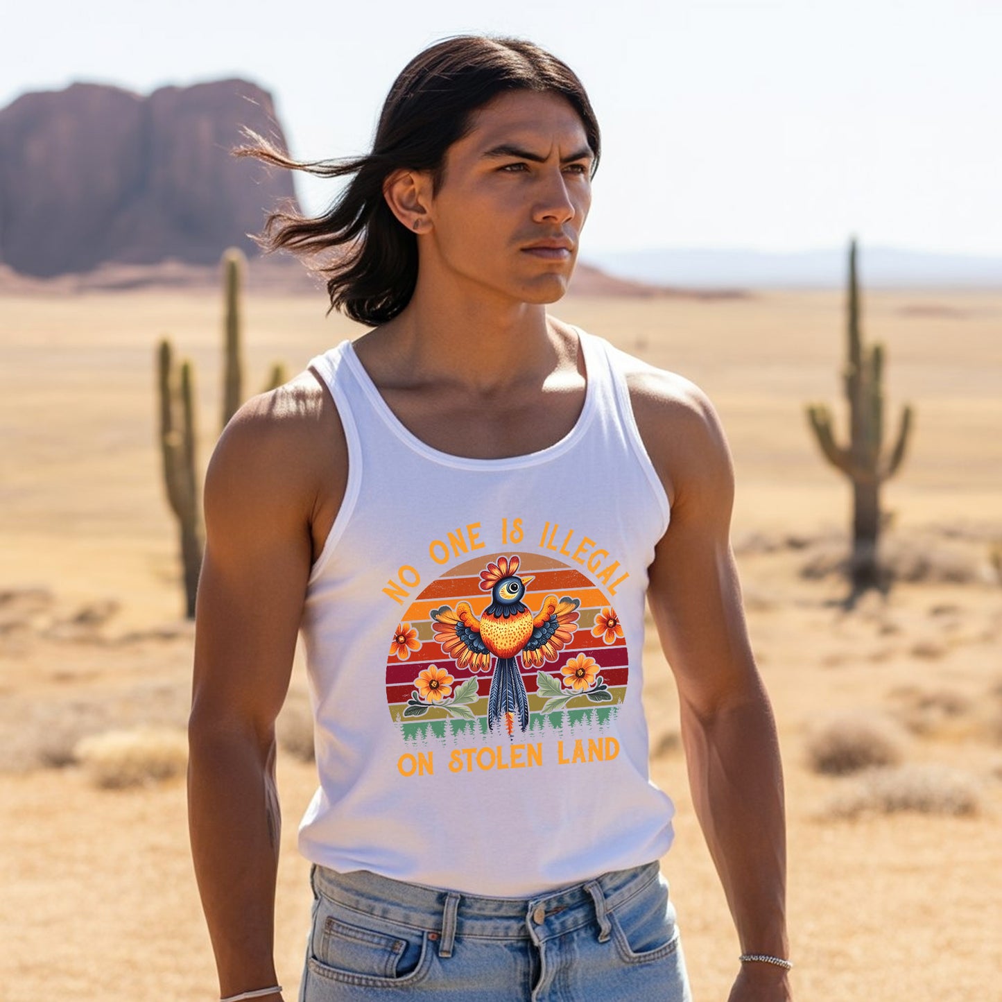 No One Is Illegal On Stolen Land Colorful Bird Nature Artwork Unisex Tank Top