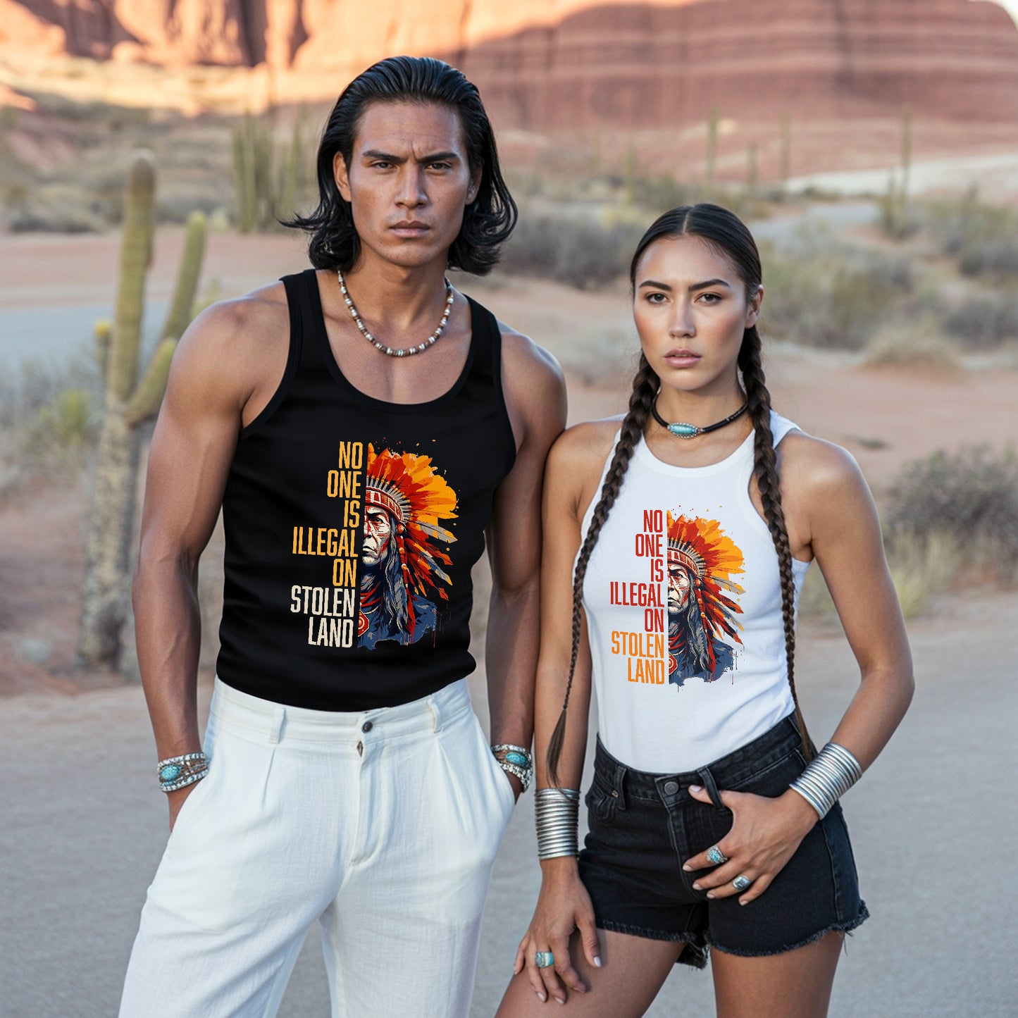 No One Is Illegal On Stolen Land Indigenous Chief Bold Statement Unisex Tank Top