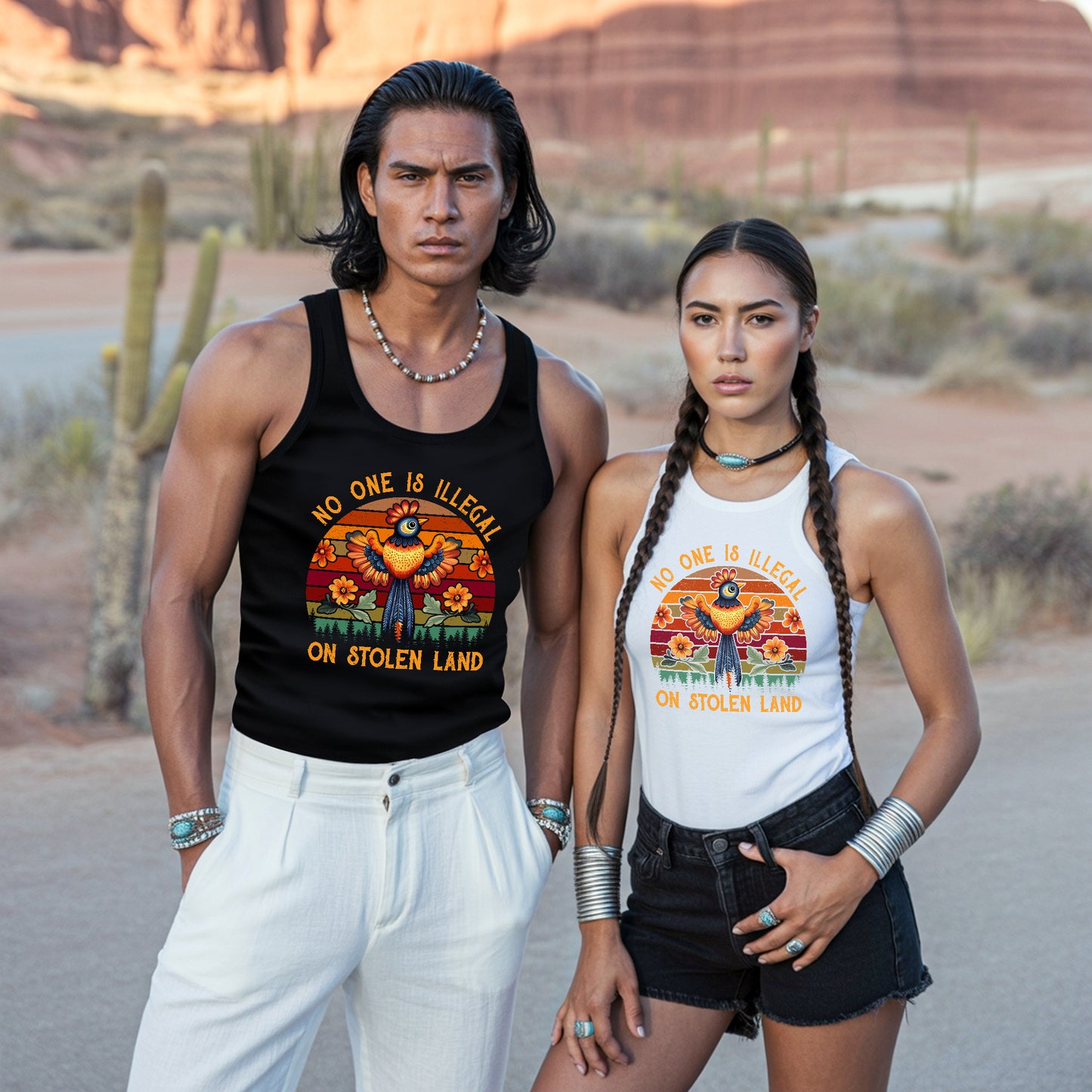 No One Is Illegal On Stolen Land Colorful Bird Nature Artwork Unisex Tank Top