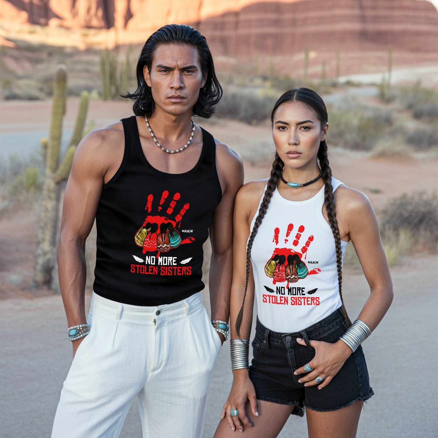 No More Stolen Sisters Red Handprint MMIW Awareness Unisex Tank Top