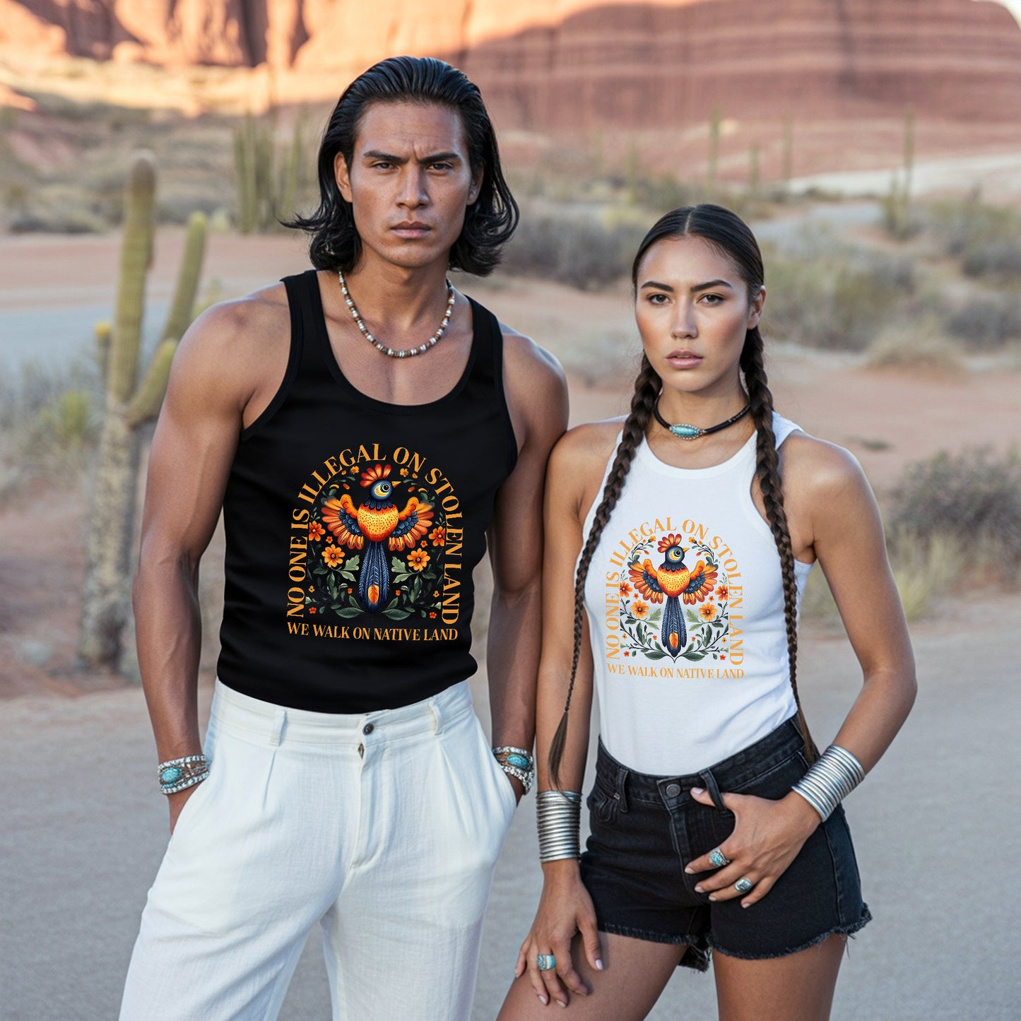 No One Is Illegal On Stolen Land Colorful Bird and Nature Artwork Unisex Tank Top