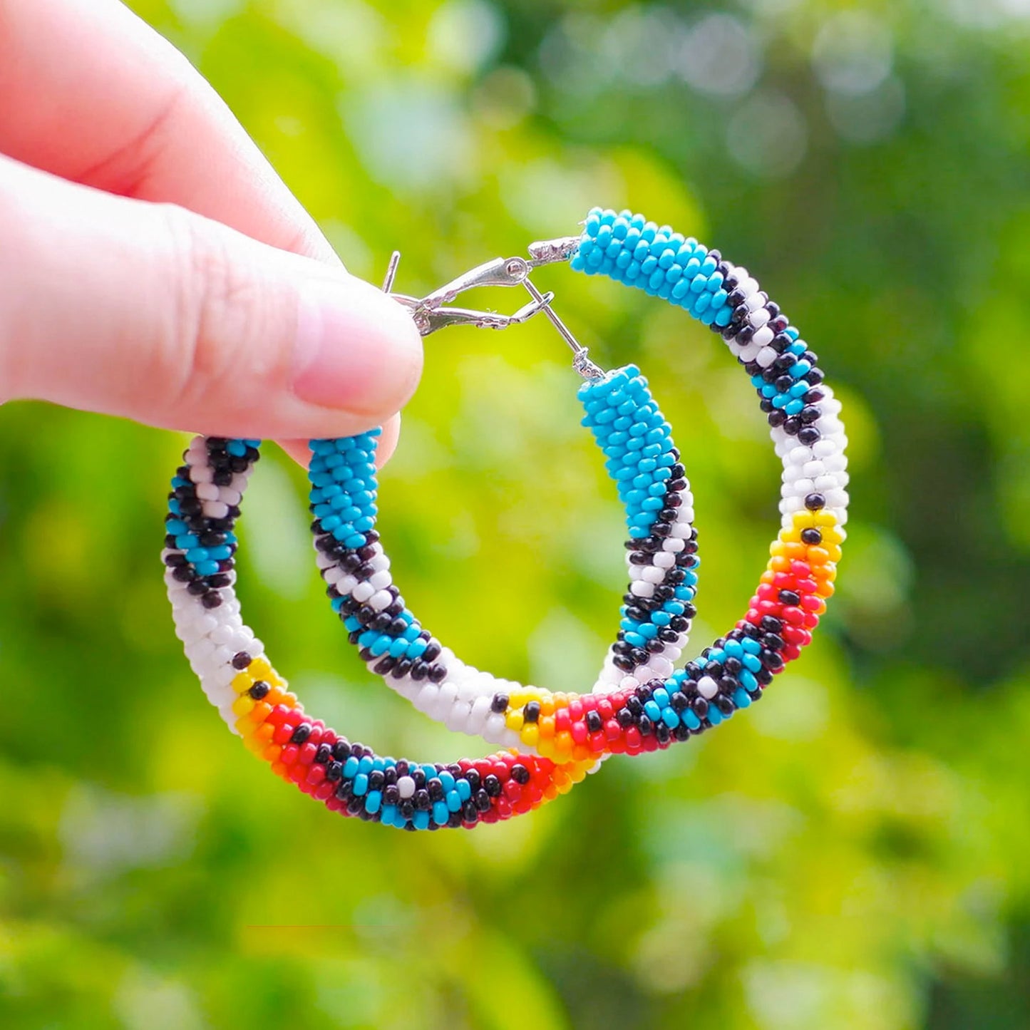 Dark Blue Beaded Long Necklace Handmade Native American Style for Women