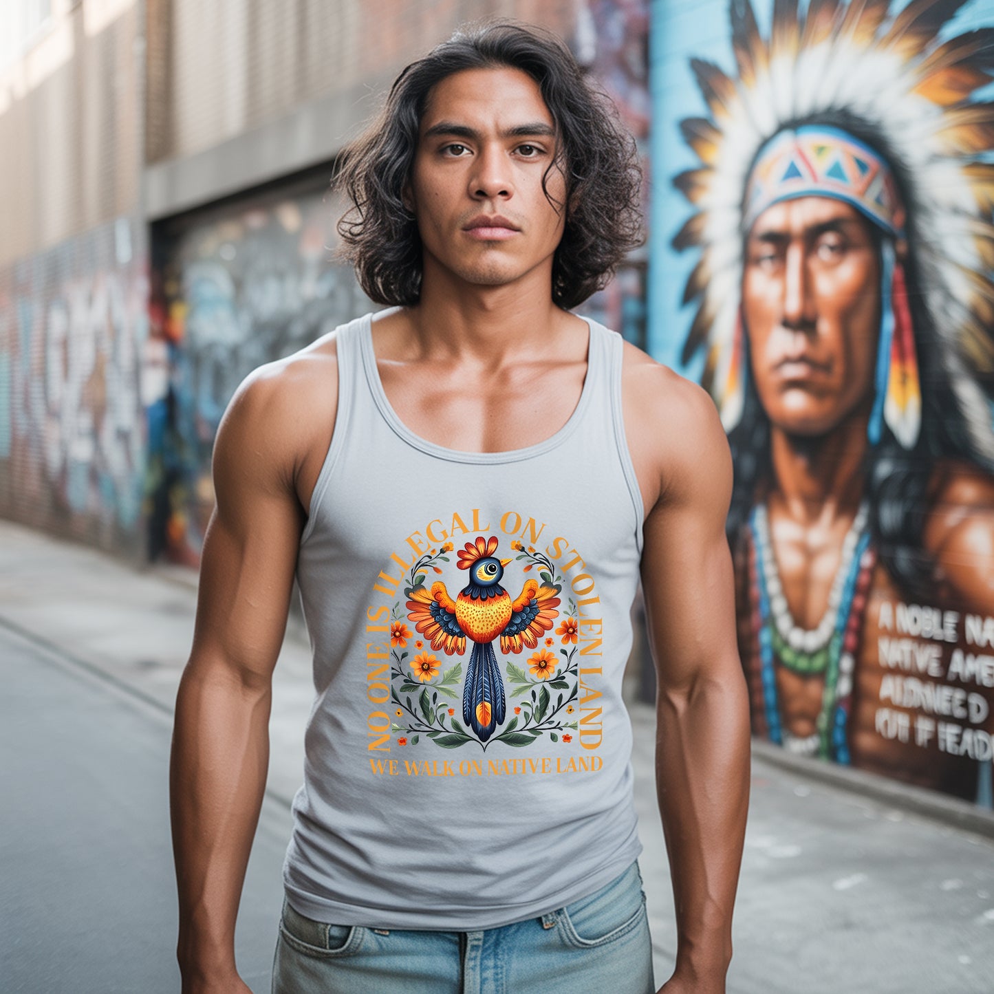 No One Is Illegal On Stolen Land Colorful Bird and Nature Artwork Unisex Tank Top