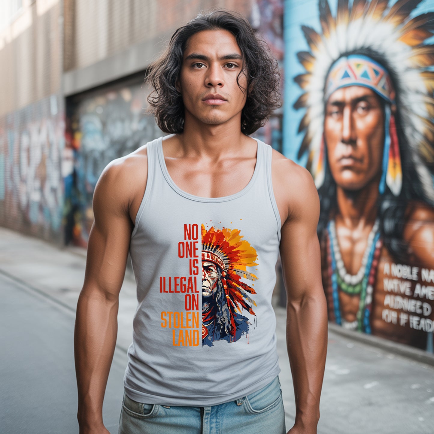 No One Is Illegal On Stolen Land Indigenous Chief Bold Statement Unisex Tank Top