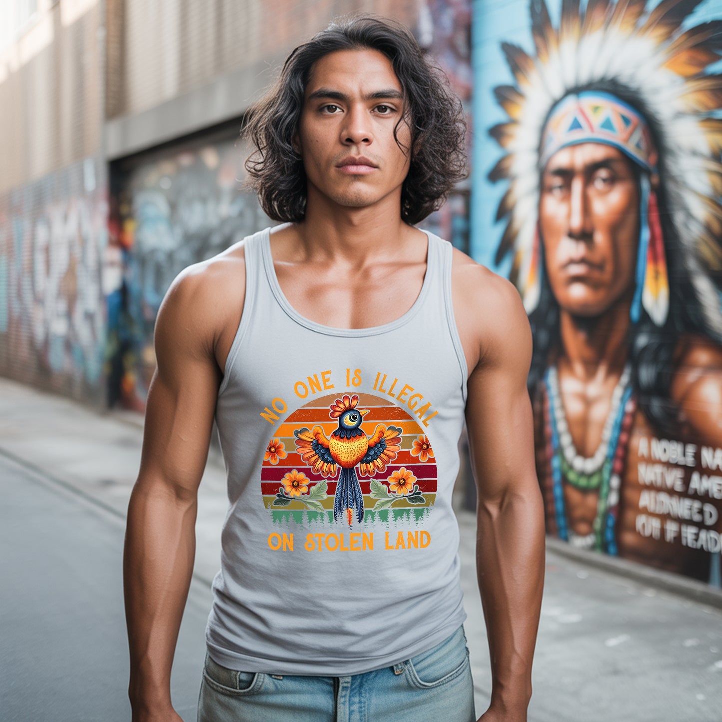 No One Is Illegal On Stolen Land Colorful Bird Nature Artwork Unisex Tank Top