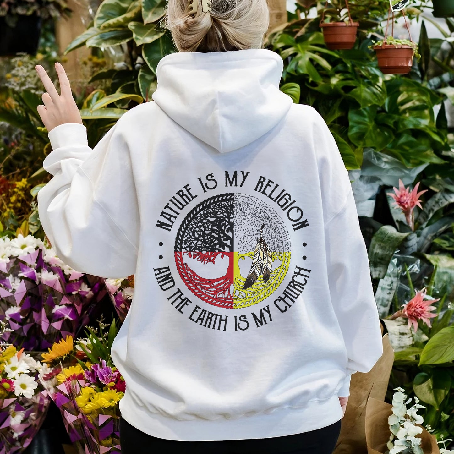 Nature Is My Religion Four Directions Sacred Circle - Two Sides - Unisex T-Shirt/T-Shirt V-Neck/Hoodie/Sweatshirt
