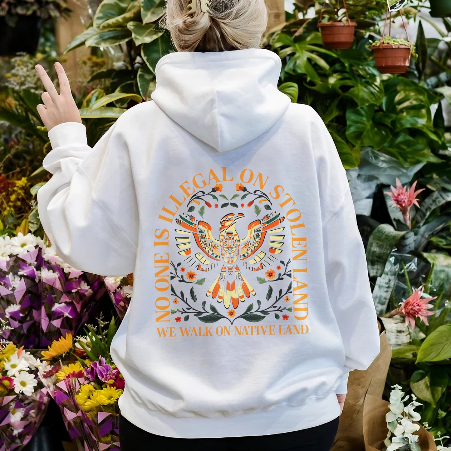 NO ONE IS ILLEGAL ON STOLEN LAND. WE WALK ON NATIVE LAND 23 - Two sides - Unisex T-Shirt/T-Shirt V-Neck/Hoodie/Sweatshirt
