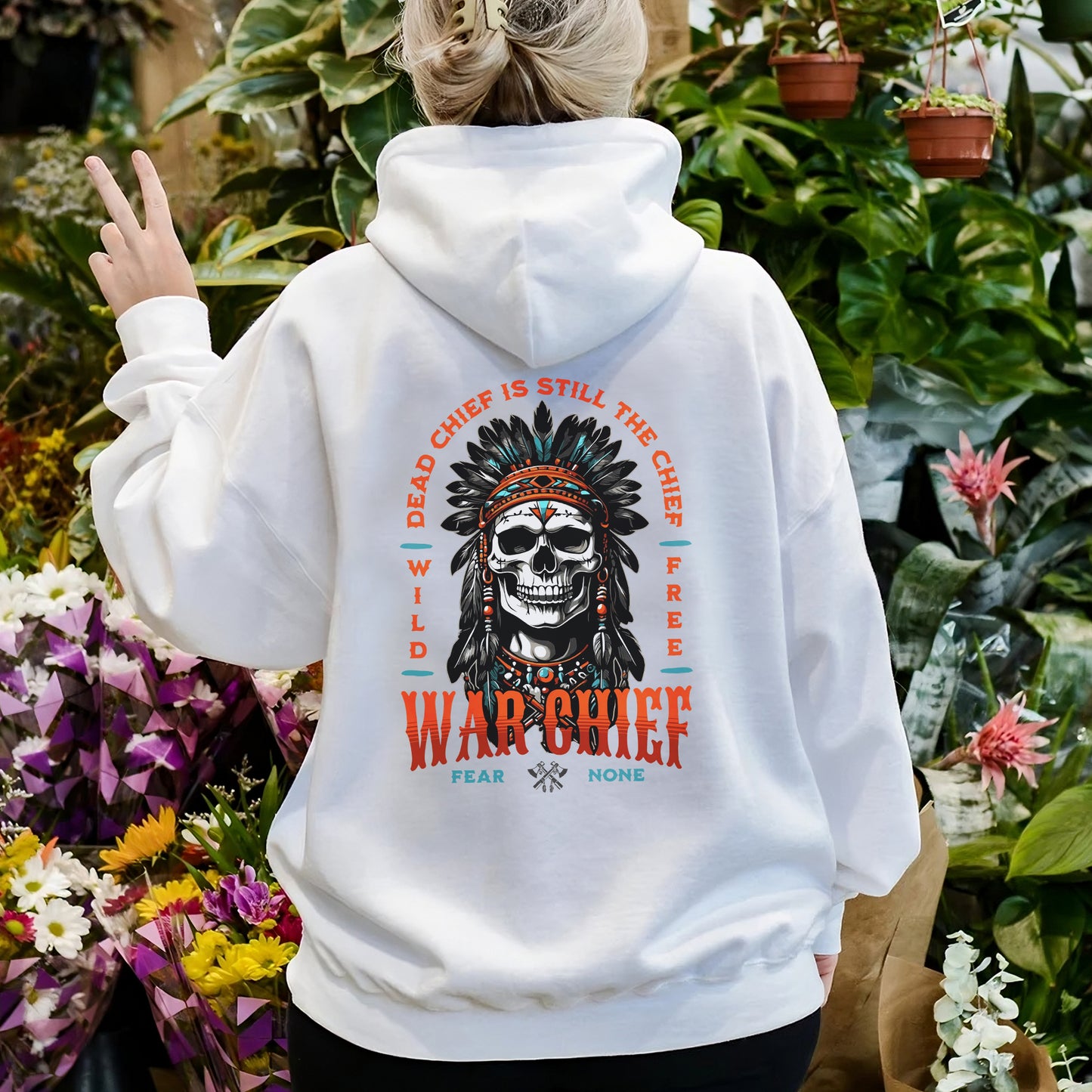 Native Inspired War Chief Skull Fear None Wild Free- Two sides - Unisex T-Shirt/T-Shirt V-Neck/Hoodie/Sweatshirt