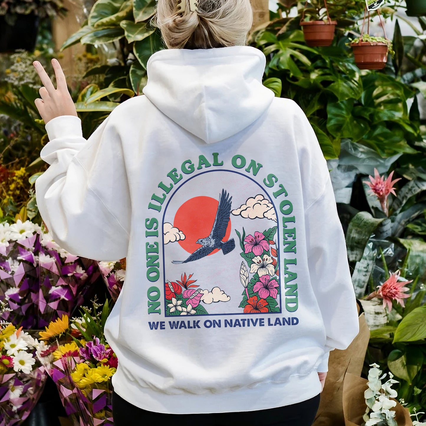 NO ONE IS ILLEGAL ON STOLEN LAND. WE WALK ON NATIVE LAND 19 - Two sides - Unisex T-Shirt/T-Shirt V-Neck/Hoodie/Sweatshirt