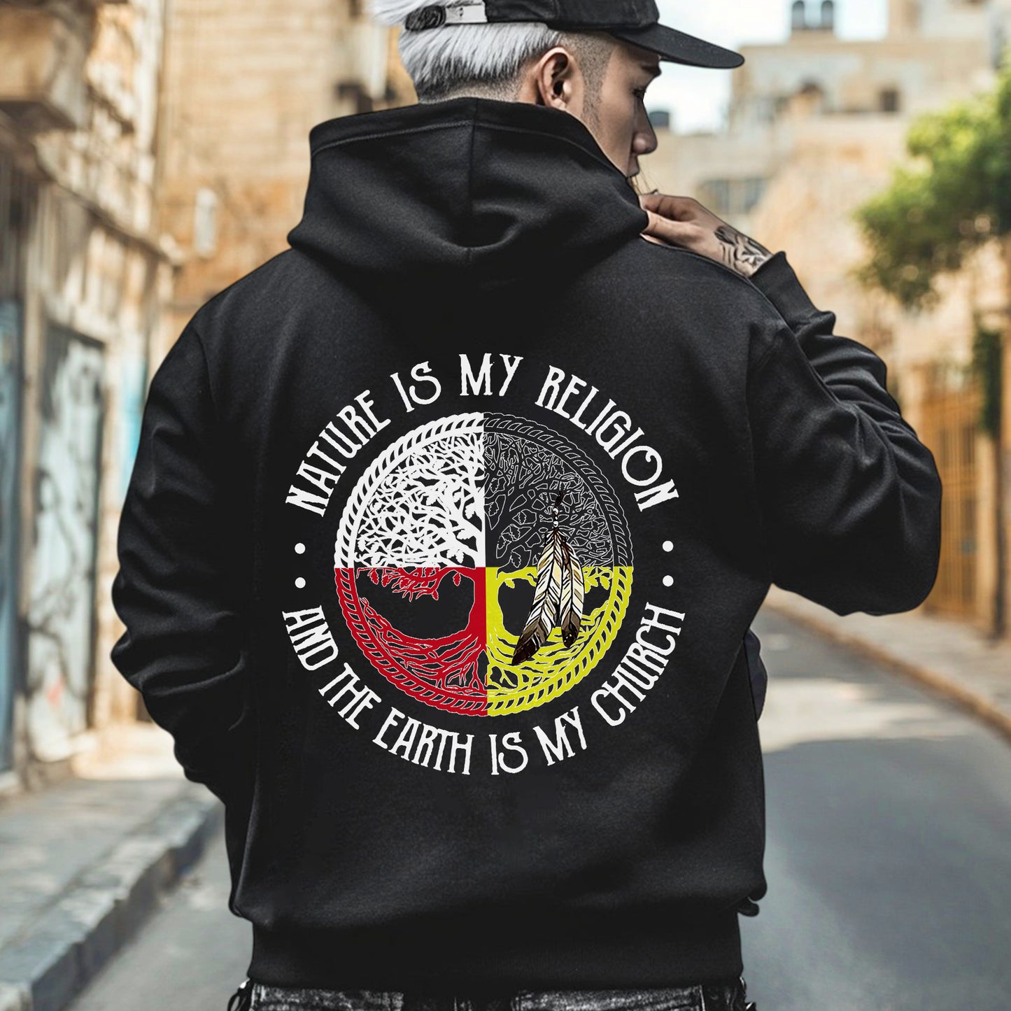 Nature Is My Religion Four Directions Sacred Circle - Two Sides - Unisex T-Shirt/T-Shirt V-Neck/Hoodie/Sweatshirt