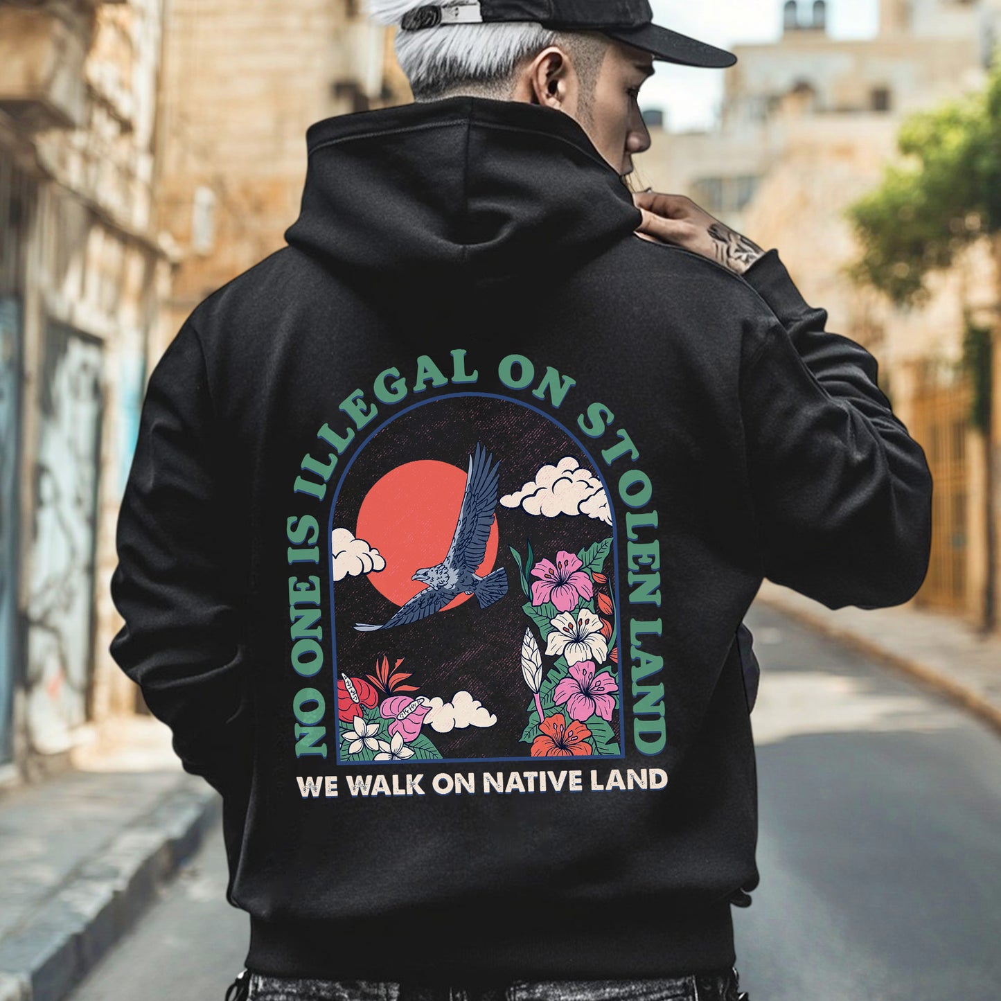 NO ONE IS ILLEGAL ON STOLEN LAND. WE WALK ON NATIVE LAND 19 - Two sides - Unisex T-Shirt/T-Shirt V-Neck/Hoodie/Sweatshirt