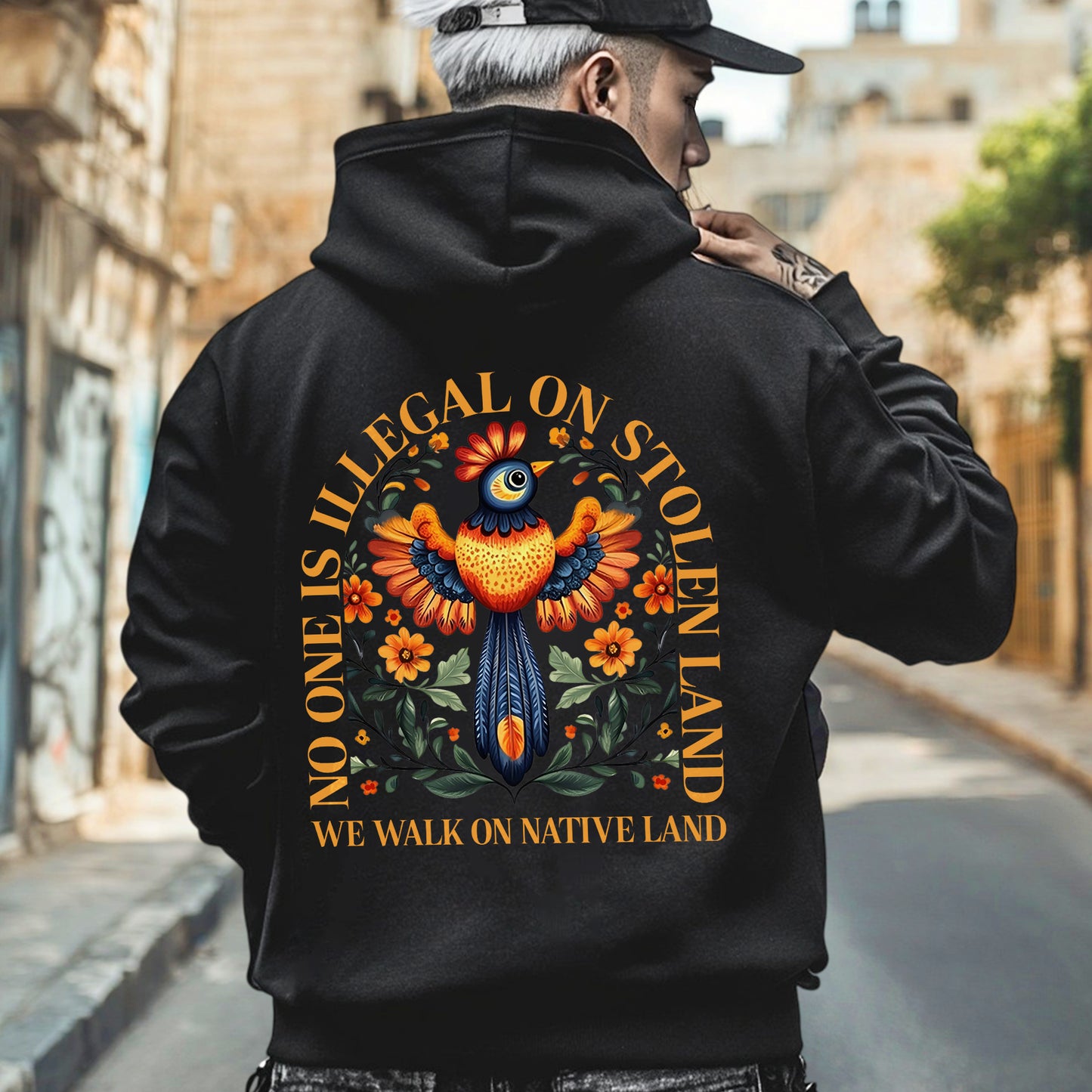 NO ONE IS ILLEGAL ON STOLEN LAND. WE WALK ON NATIVE LAND - Two sides - Unisex T-Shirt/T-Shirt V-Neck/Hoodie/Sweatshirt