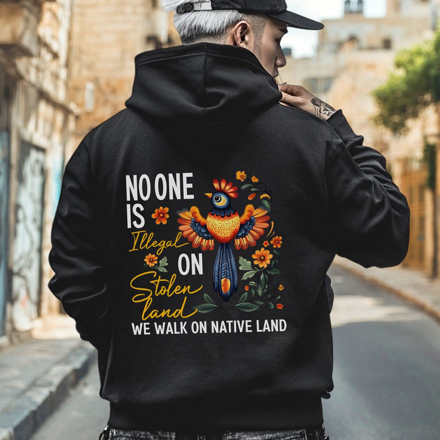 NO ONE IS ILLEGAL STATEMENT. WE WALK ON NATIVE LAND - Two sides - Unisex T-shirt/V-neck T-shirt/Hoodie/Sweatshirt