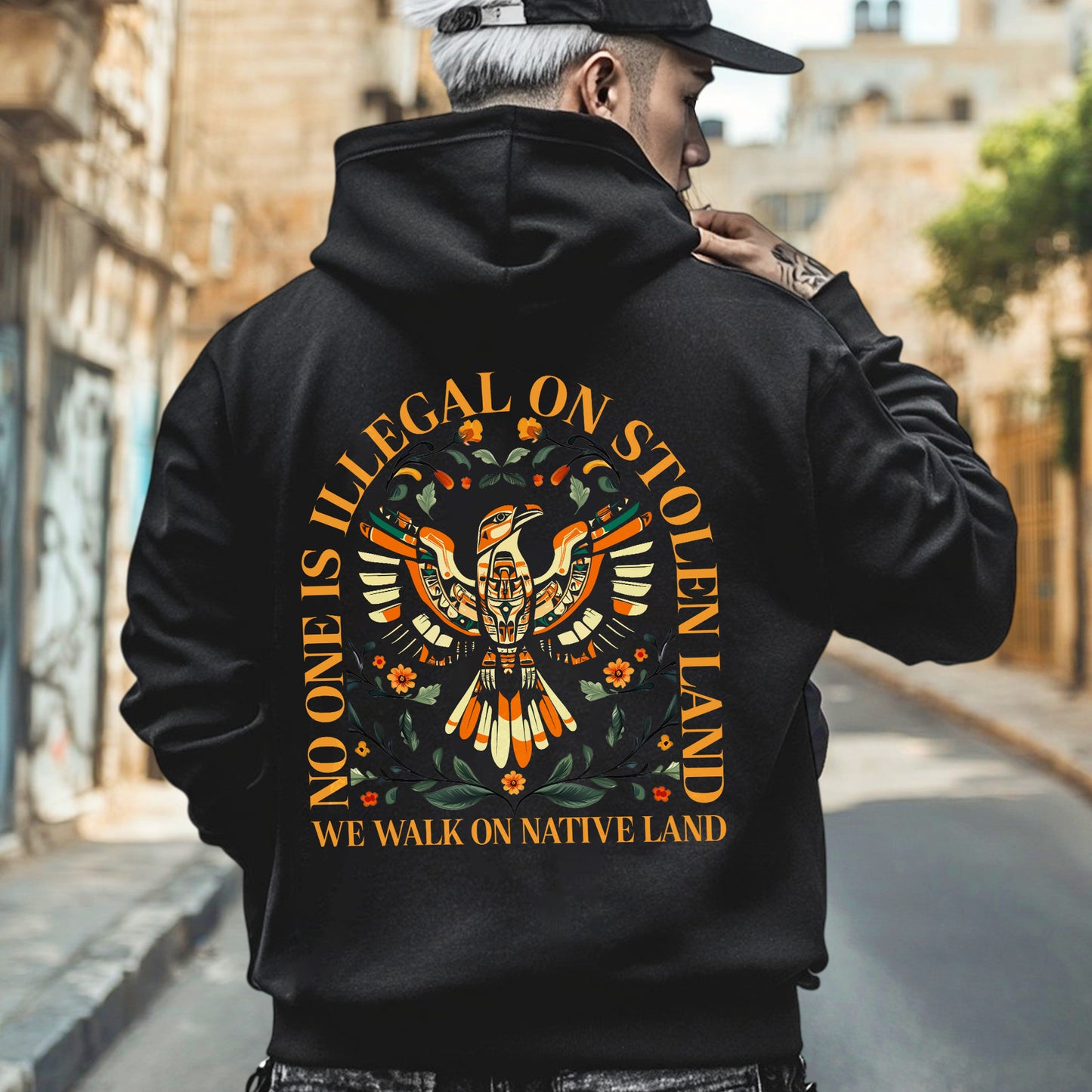 NO ONE IS ILLEGAL ON STOLEN LAND. WE WALK ON NATIVE LAND 23 - Two sides - Unisex T-Shirt/T-Shirt V-Neck/Hoodie/Sweatshirt