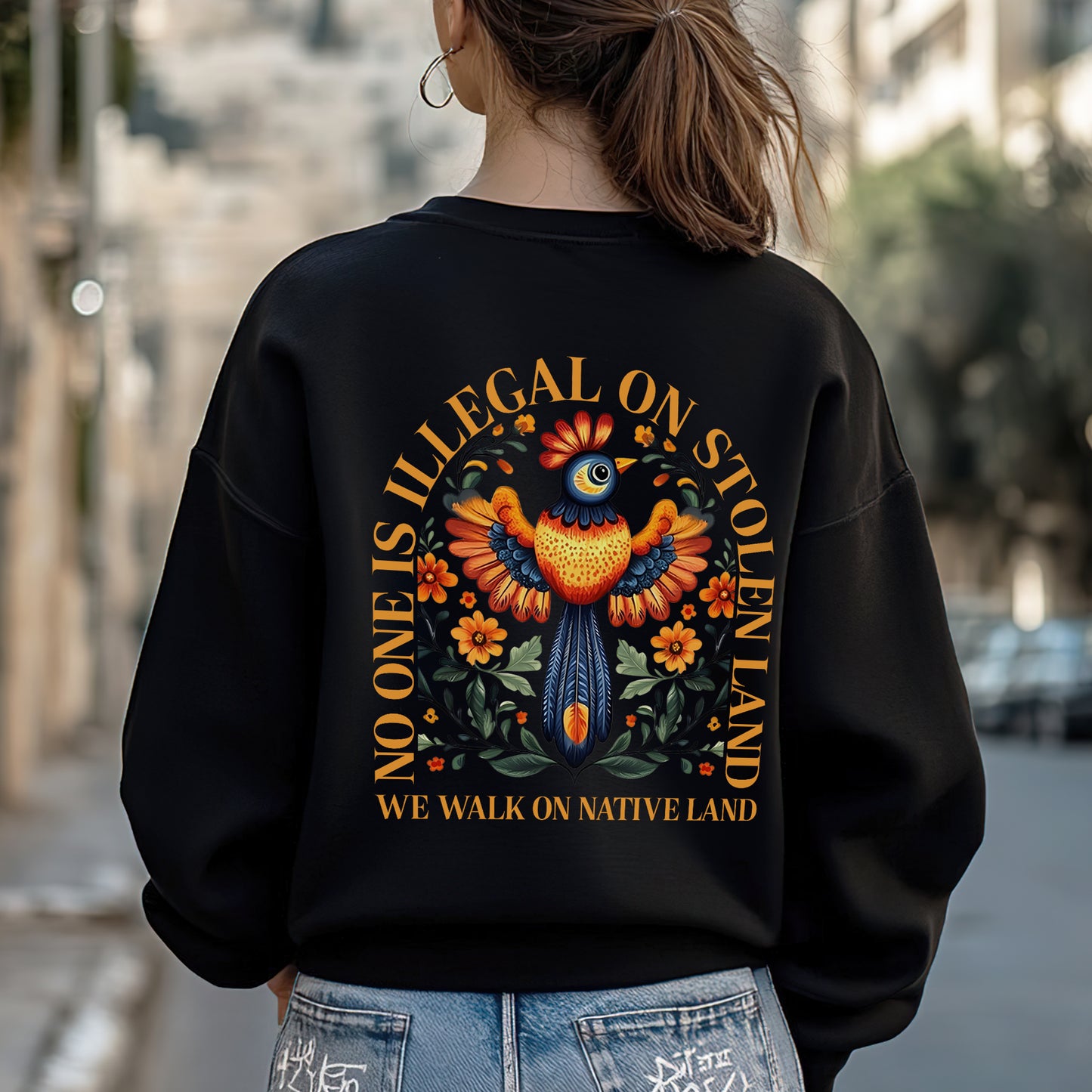 NO ONE IS ILLEGAL ON STOLEN LAND. WE WALK ON NATIVE LAND - Two sides - Unisex T-Shirt/T-Shirt V-Neck/Hoodie/Sweatshirt