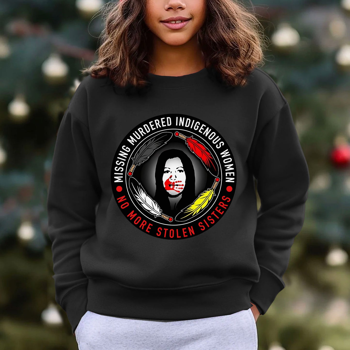 MMIW No More Stolen Sisters Feather Color Red Hand Unisex T-Shirt/T-Shirt V-Neck/Hoodie/Sweatshirt