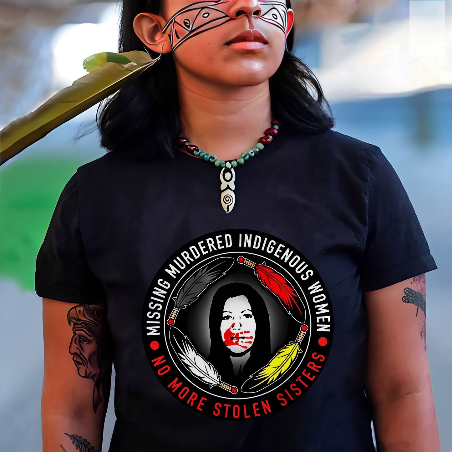 MMIW No More Stolen Sisters Feather Color Red Hand Unisex T-Shirt/T-Shirt V-Neck/Hoodie/Sweatshirt