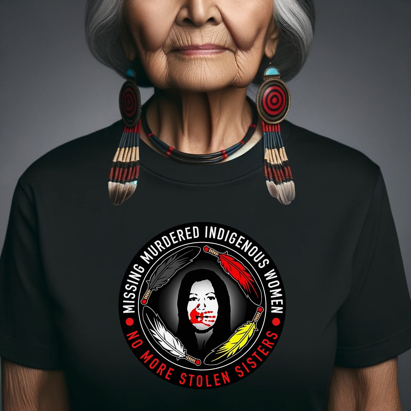 MMIW No More Stolen Sisters Feather Color Red Hand Unisex T-Shirt/T-Shirt V-Neck/Hoodie/Sweatshirt
