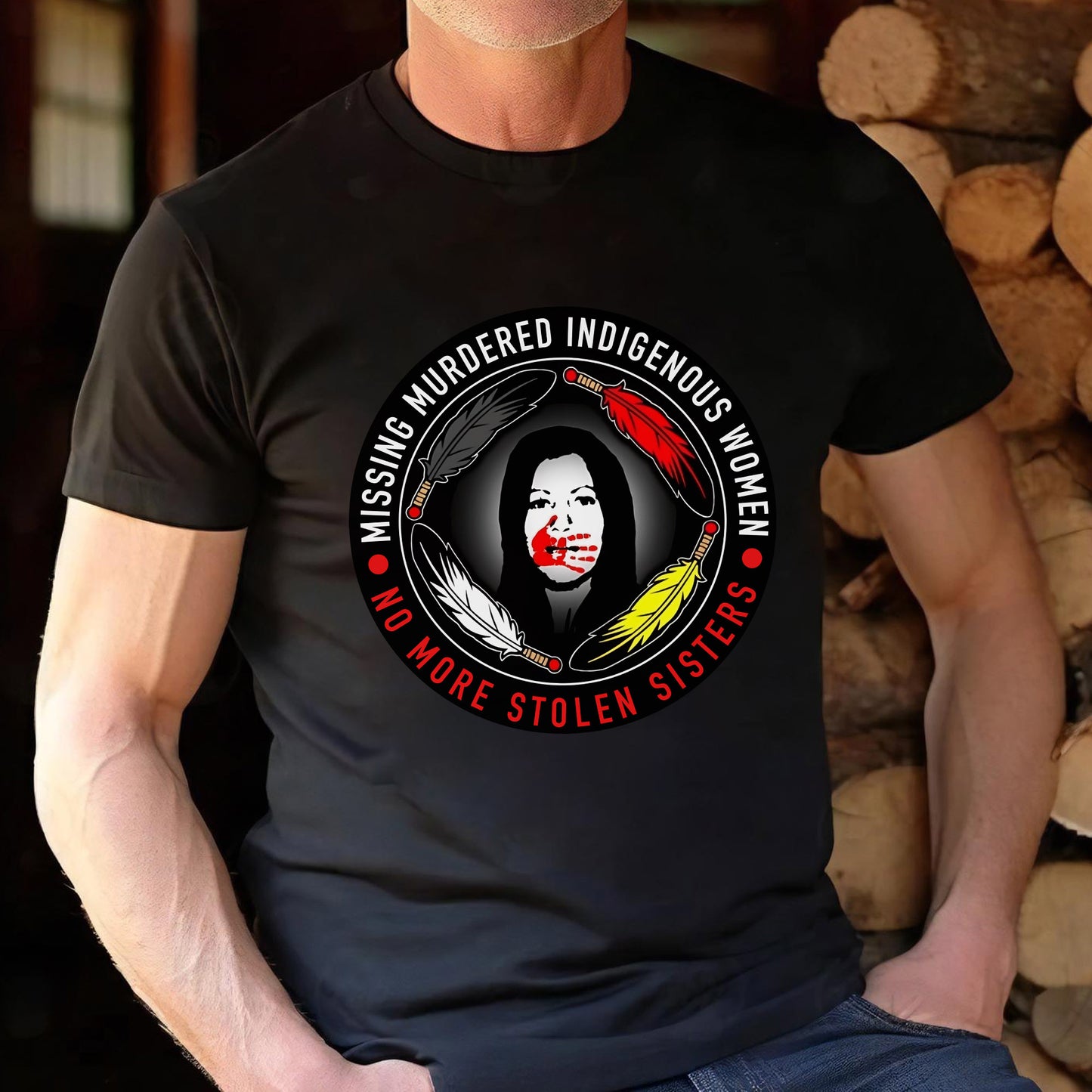 MMIW No More Stolen Sisters Feather Color Red Hand Unisex T-Shirt/T-Shirt V-Neck/Hoodie/Sweatshirt