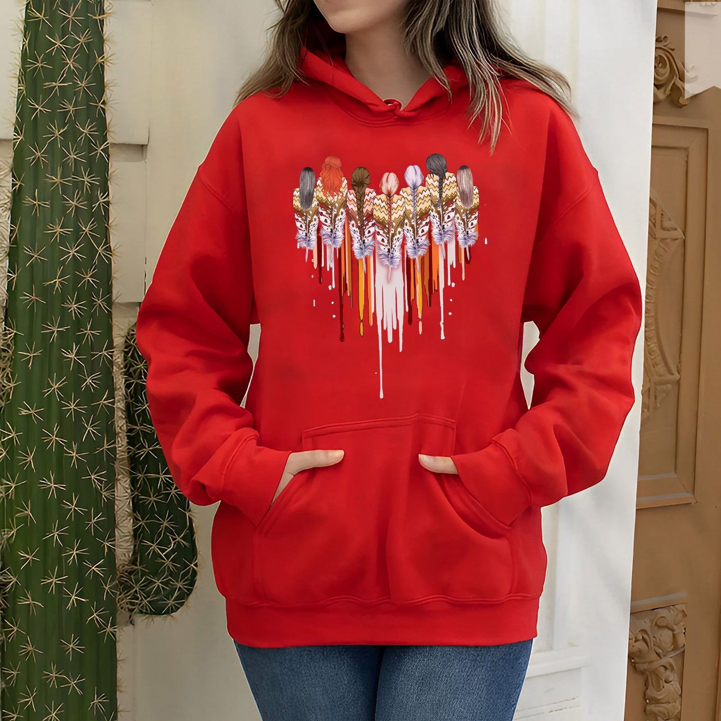 Native American Women Feather Heart Unisex T-Shirt/T-Shirt V-Neck/Hoodie/Sweatshirt