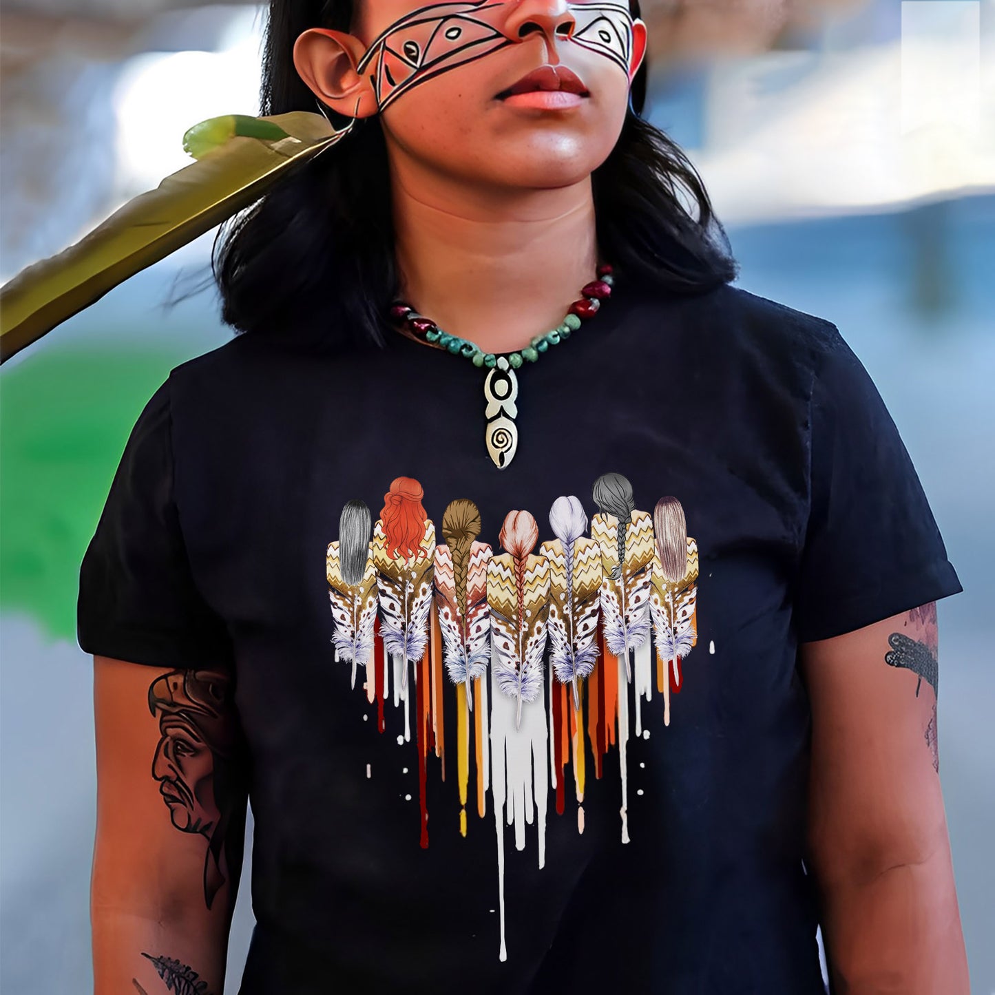 Native American Women Feather Heart Unisex T-Shirt/T-Shirt V-Neck/Hoodie/Sweatshirt