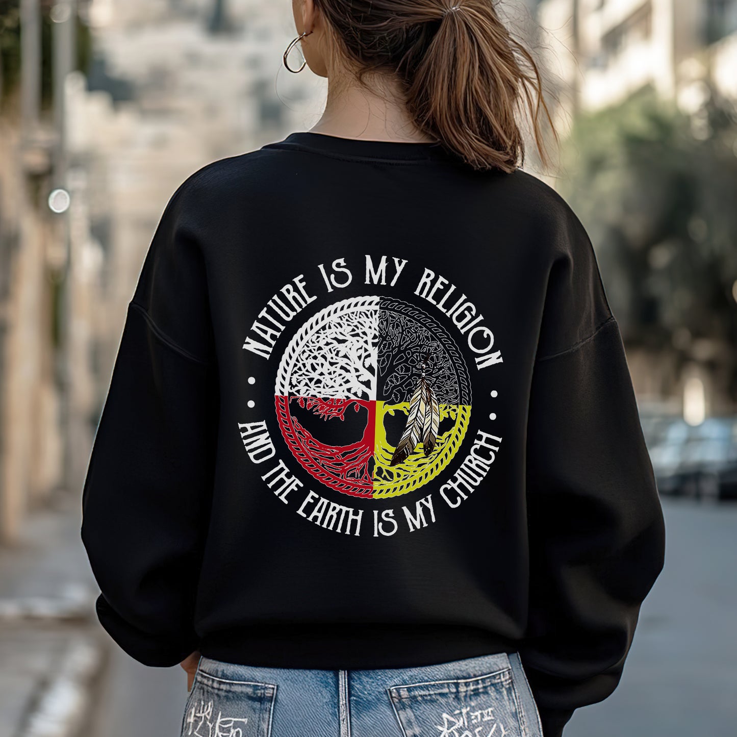 Nature Is My Religion Four Directions Sacred Circle - Two Sides - Unisex T-Shirt/T-Shirt V-Neck/Hoodie/Sweatshirt