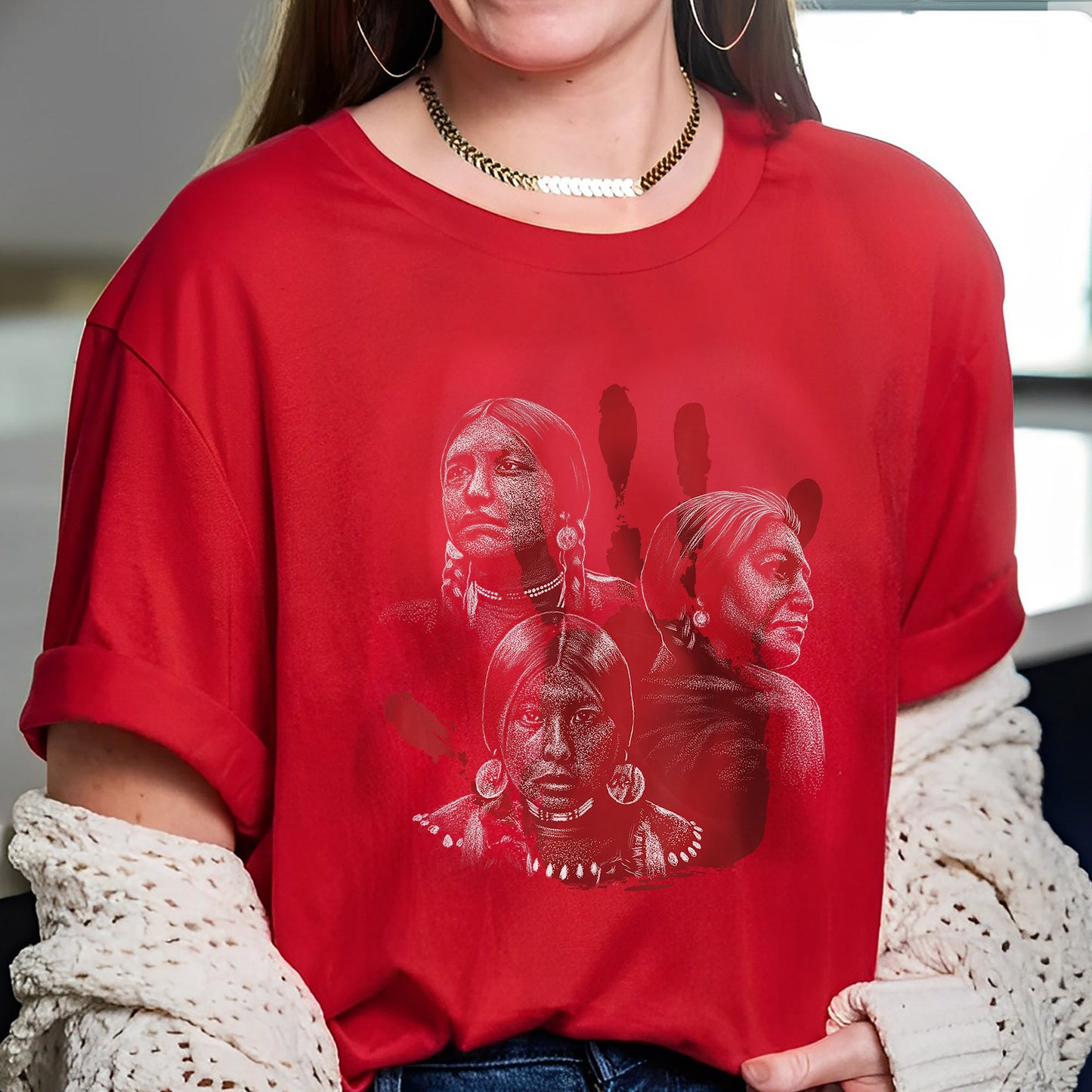 MMIW No More Stolen Sisters Red Hand – Remember & Honor Unisex Hoodie/T-Shirt/ T-Shirt V-Neck/Sweatshirt