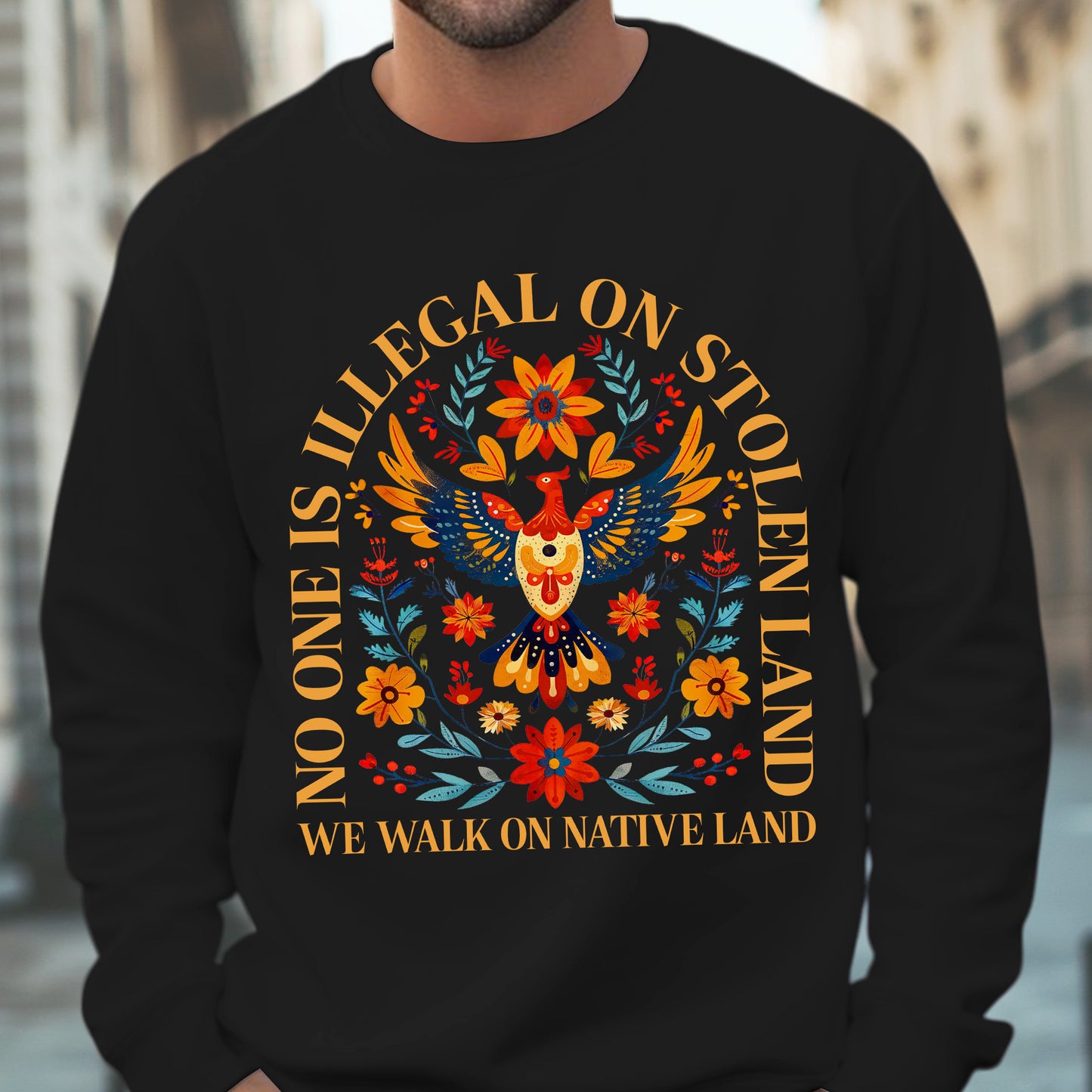No One Is Illegal On Stolen Land - We Walk On Native Land Eagle Design Unisex T-Shirt/T-Shirt V-Neck/Hoodie/Sweatshirt