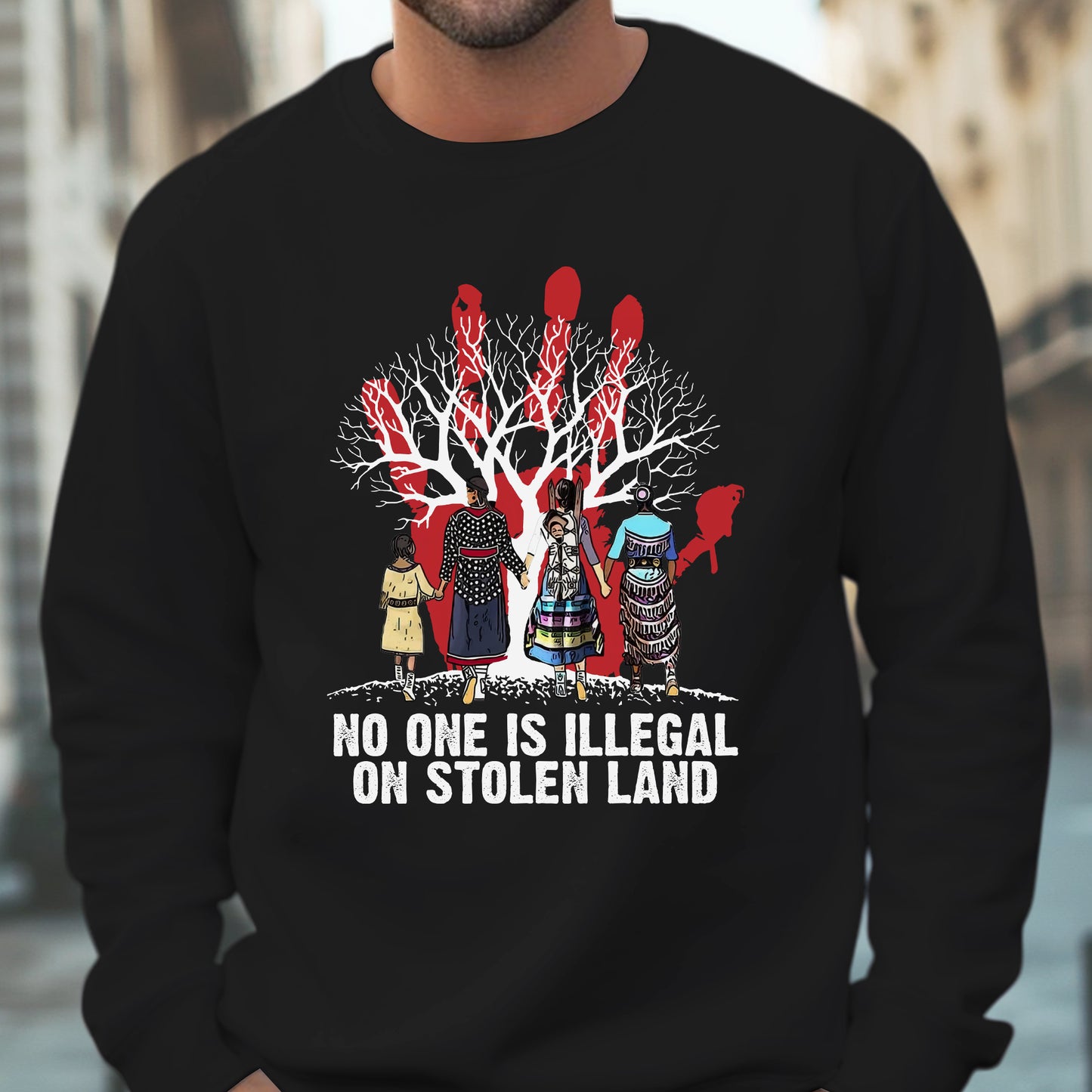 Red Handprint Awareness - No One Is Illegal on Stolen Land Unisex T-Shirt/T-Shirt V-Neck/Hoodie/Sweatshirt