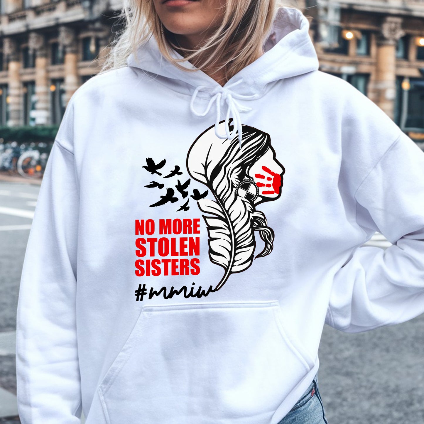 No More Stolen Sisters - MMIW Unisex Hoodie/T-Shirt/T-Shirt V-Neck/Sweatshirt - Support Missing Indigenous Women