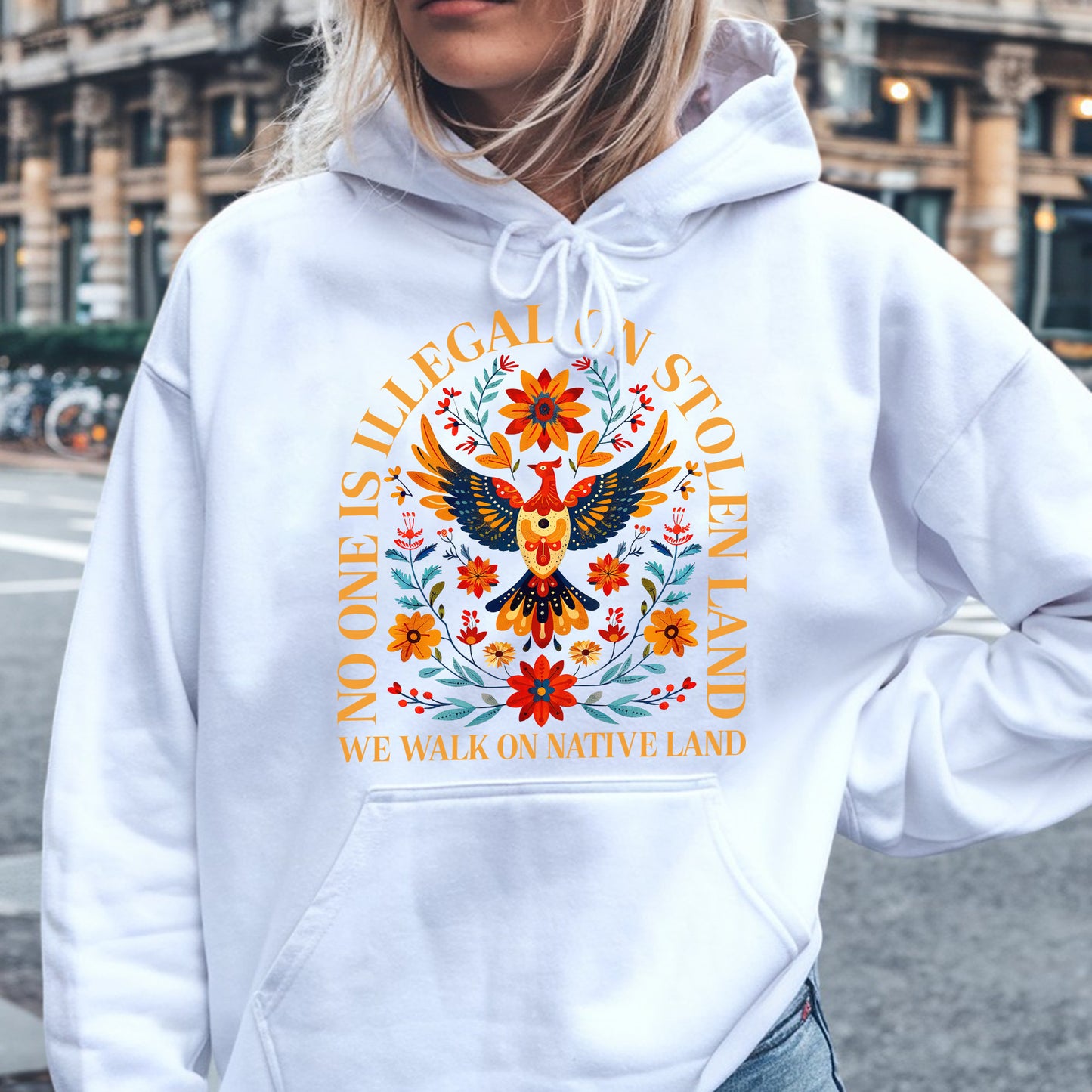 No One Is Illegal On Stolen Land - We Walk On Native Land Eagle Design Unisex T-Shirt/T-Shirt V-Neck/Hoodie/Sweatshirt