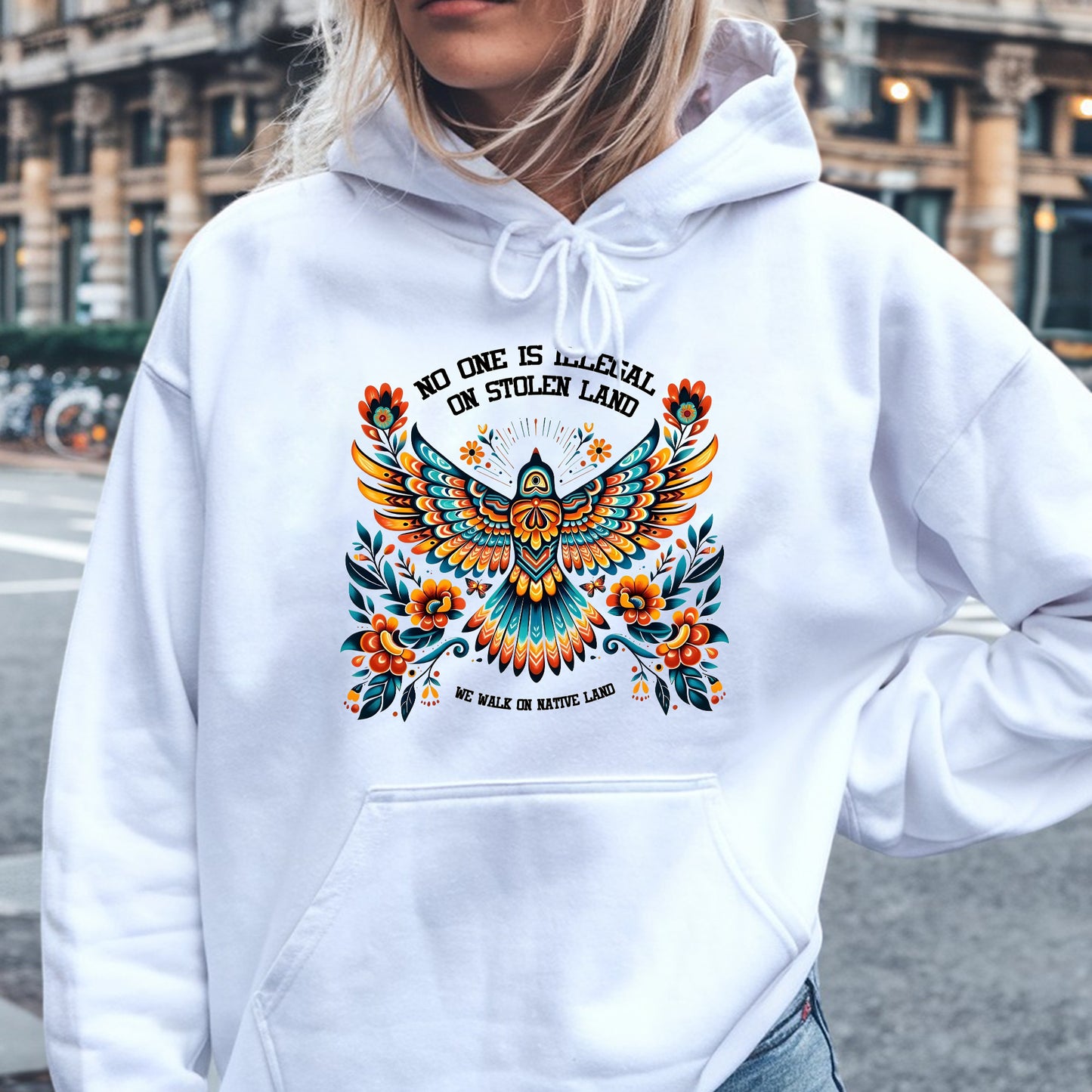 No One Is Illegal On Stolen Land Colorful Eagle Unisex T-Shirt/T-Shirt V-Neck/Hoodie/Sweatshirt