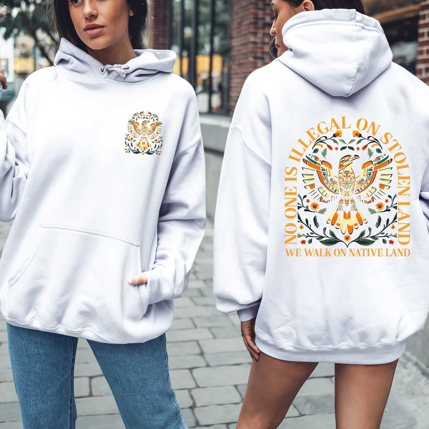 NO ONE IS ILLEGAL ON STOLEN LAND. WE WALK ON NATIVE LAND 23 - Two sides - Unisex T-Shirt/T-Shirt V-Neck/Hoodie/Sweatshirt