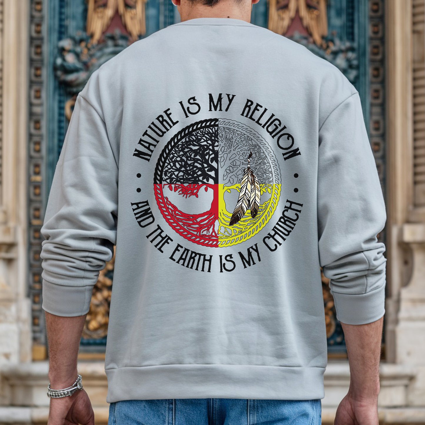 Nature Is My Religion Four Directions Sacred Circle - Two Sides - Unisex T-Shirt/T-Shirt V-Neck/Hoodie/Sweatshirt