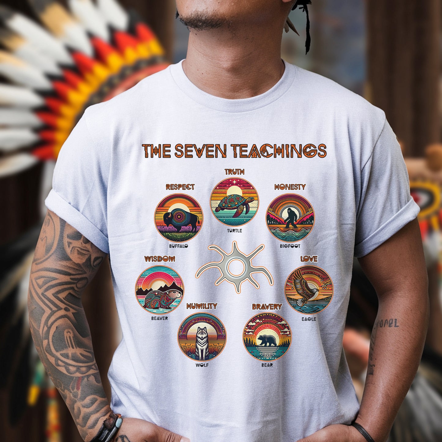 The Seven Sacred Laws Animal Symbols Indigenous Unisex T-Shirt/T-Shirt V-Neck/Hoodie/Sweatshirt