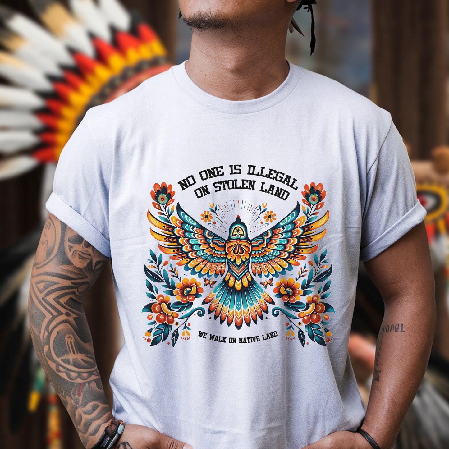 No One Is Illegal On Stolen Land Colorful Eagle Unisex T-Shirt/T-Shirt V-Neck/Hoodie/Sweatshirt