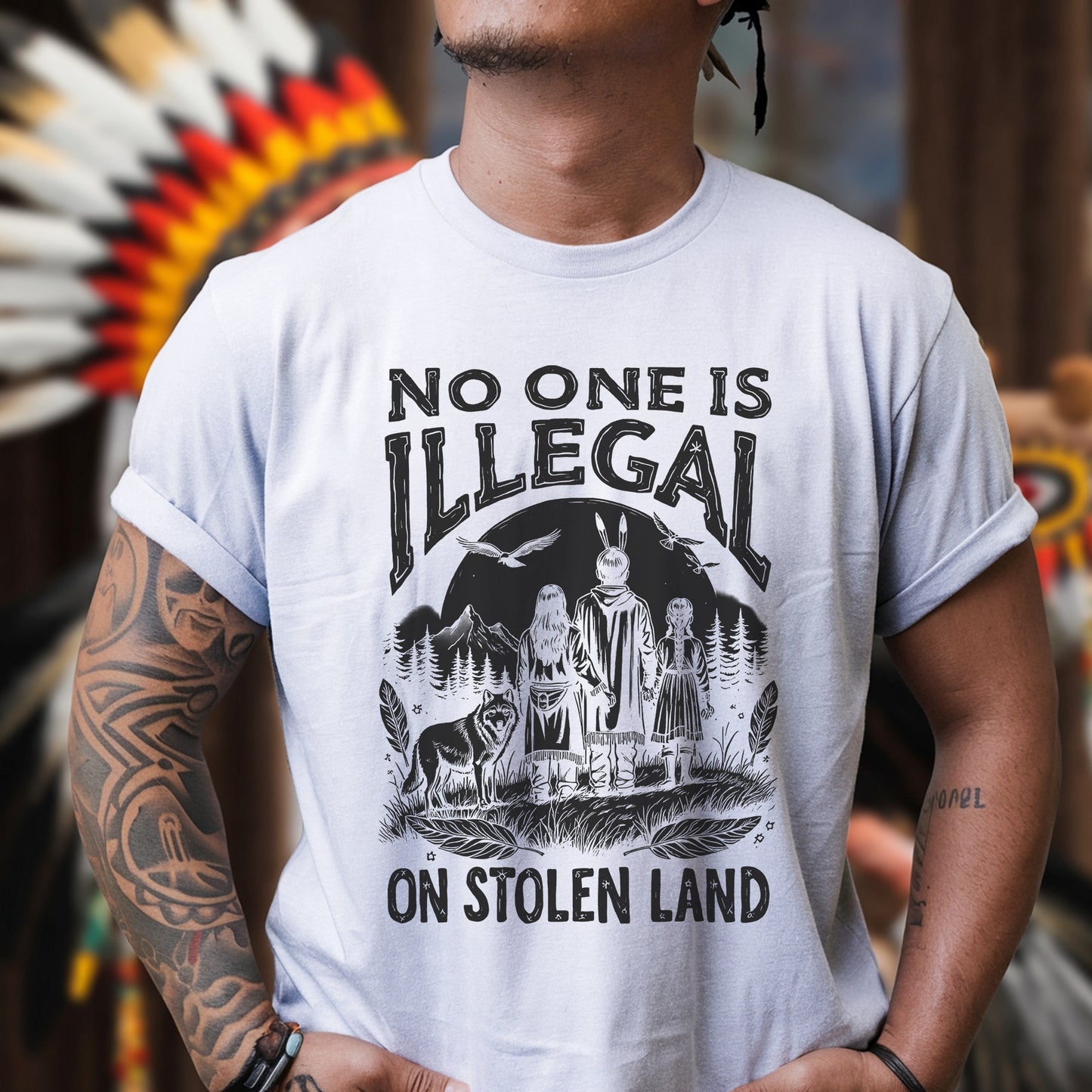 No One Is Illegal on Stolen Land Native Family Unisex T-Shirt/T-Shirt V-Neck/Hoodie/Sweatshirt