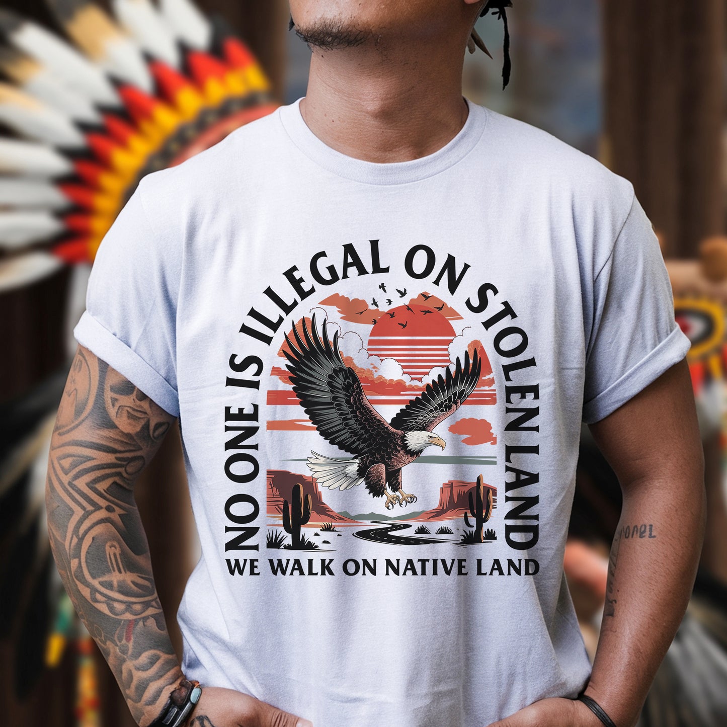 NO ONE IS ILLEGAL ON STOLEN LAND. WE WALK ON NATIVE LAND 20 - One sides - Unisex T-Shirt/T-Shirt V-Neck/Hoodie/Sweatshirt