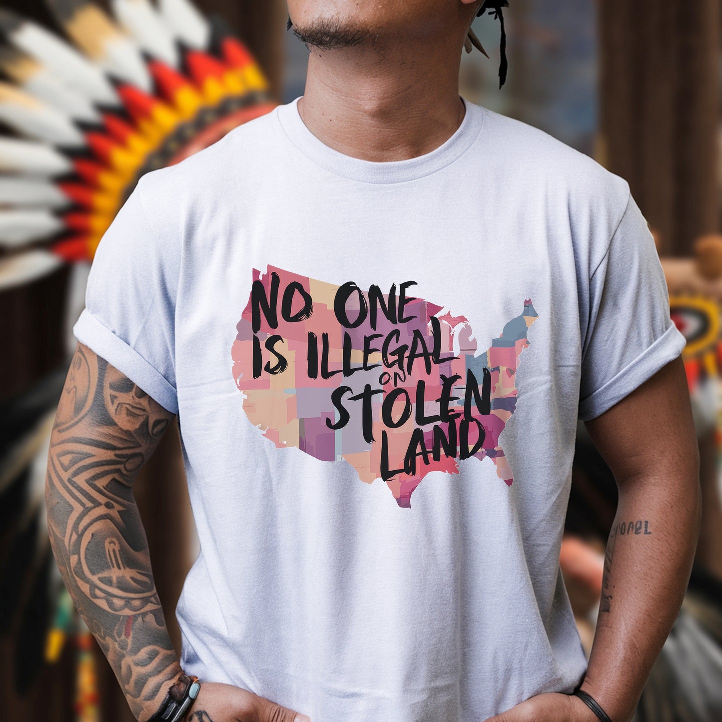 No One Is Illegal On Stolen Land Indigenous Rights USA Unisex T-Shirt/T-Shirt V-Neck/Hoodie/Sweatshirt