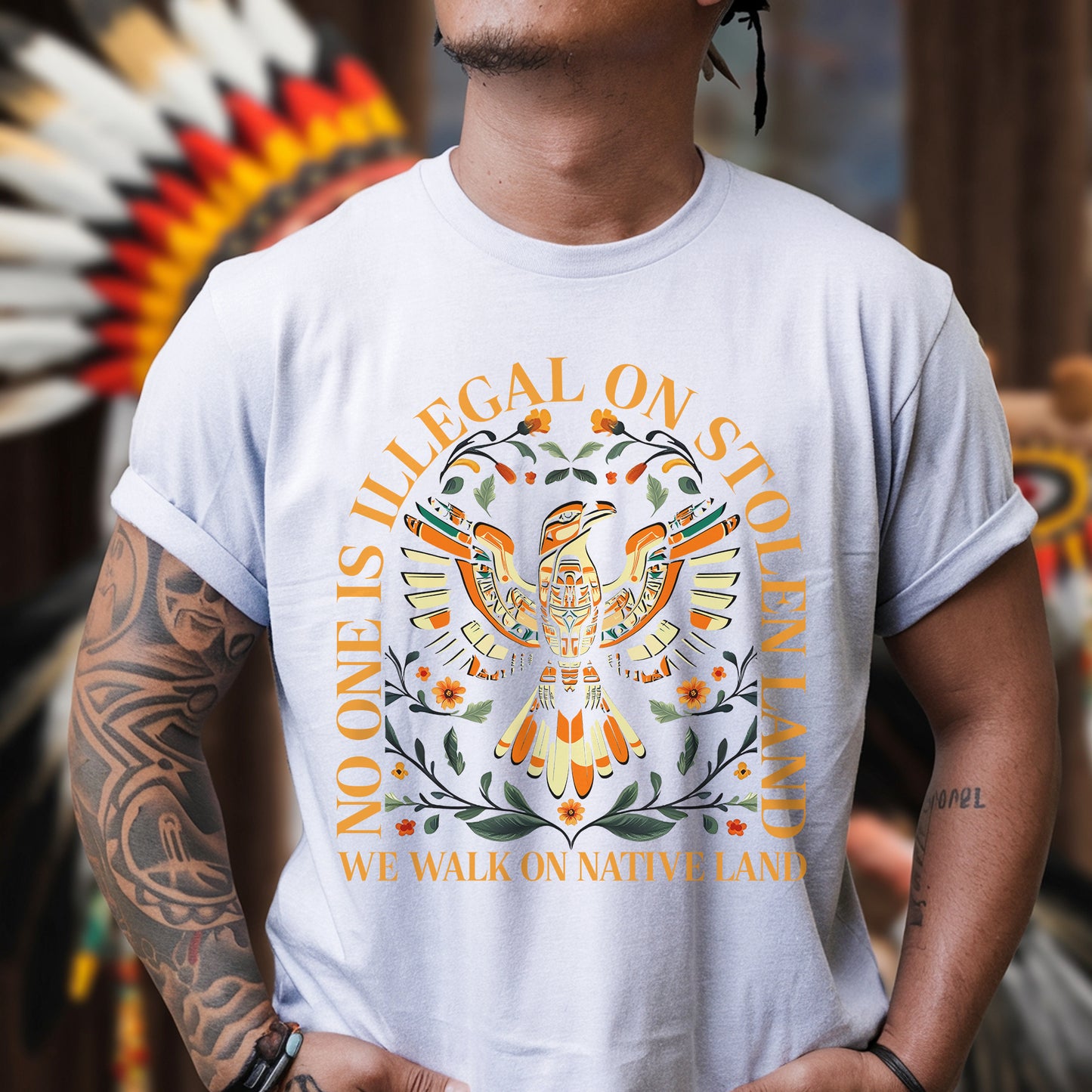 NO ONE IS ILLEGAL ON STOLEN LAND. WE WALK ON NATIVE LAND 23 - One sides - Unisex T-Shirt/T-Shirt V-Neck/Hoodie/Sweatshirt