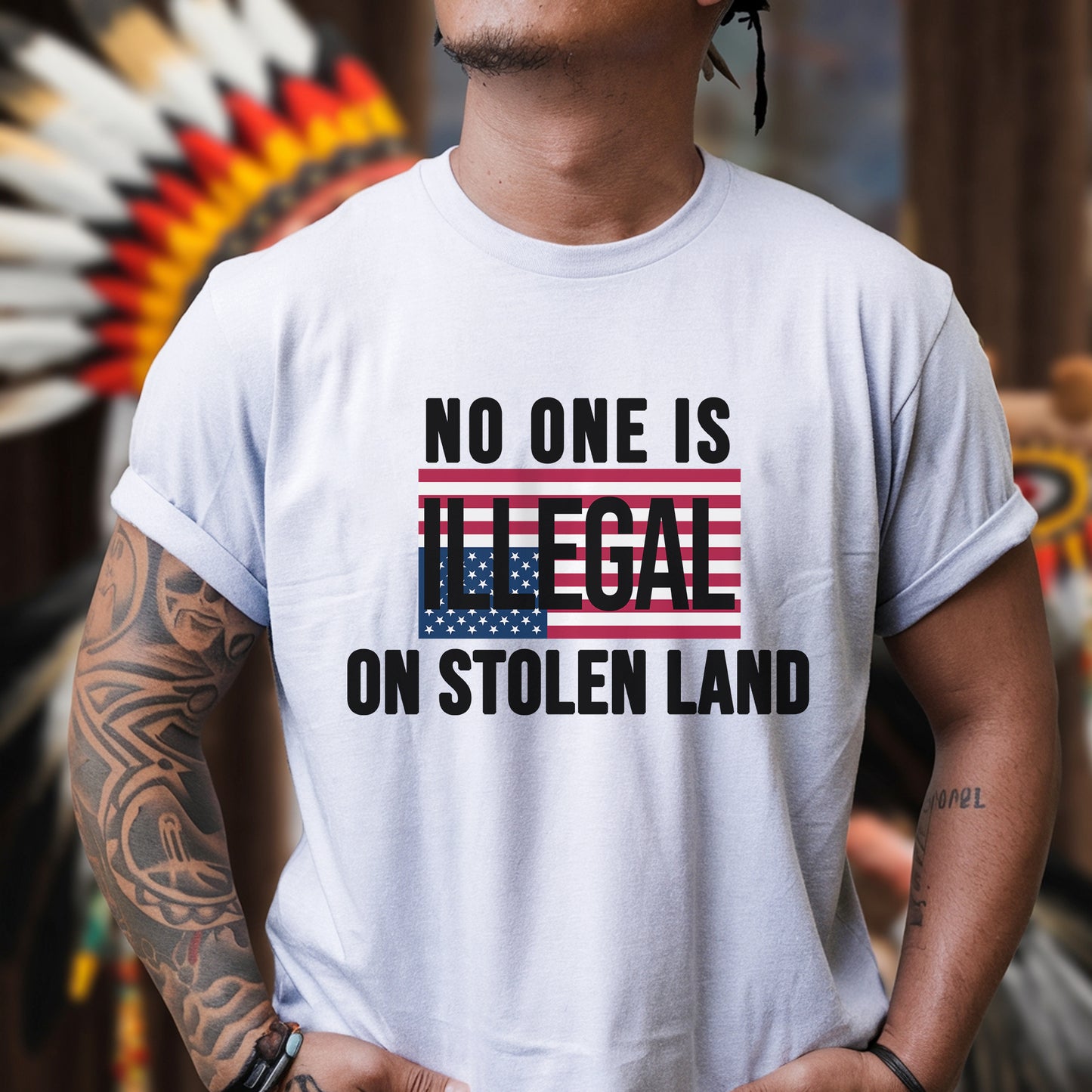 No One Is Illegal On Stolen Land Bold Statement Unisex T-Shirt/T-Shirt V-Neck/Hoodie/Sweatshirt