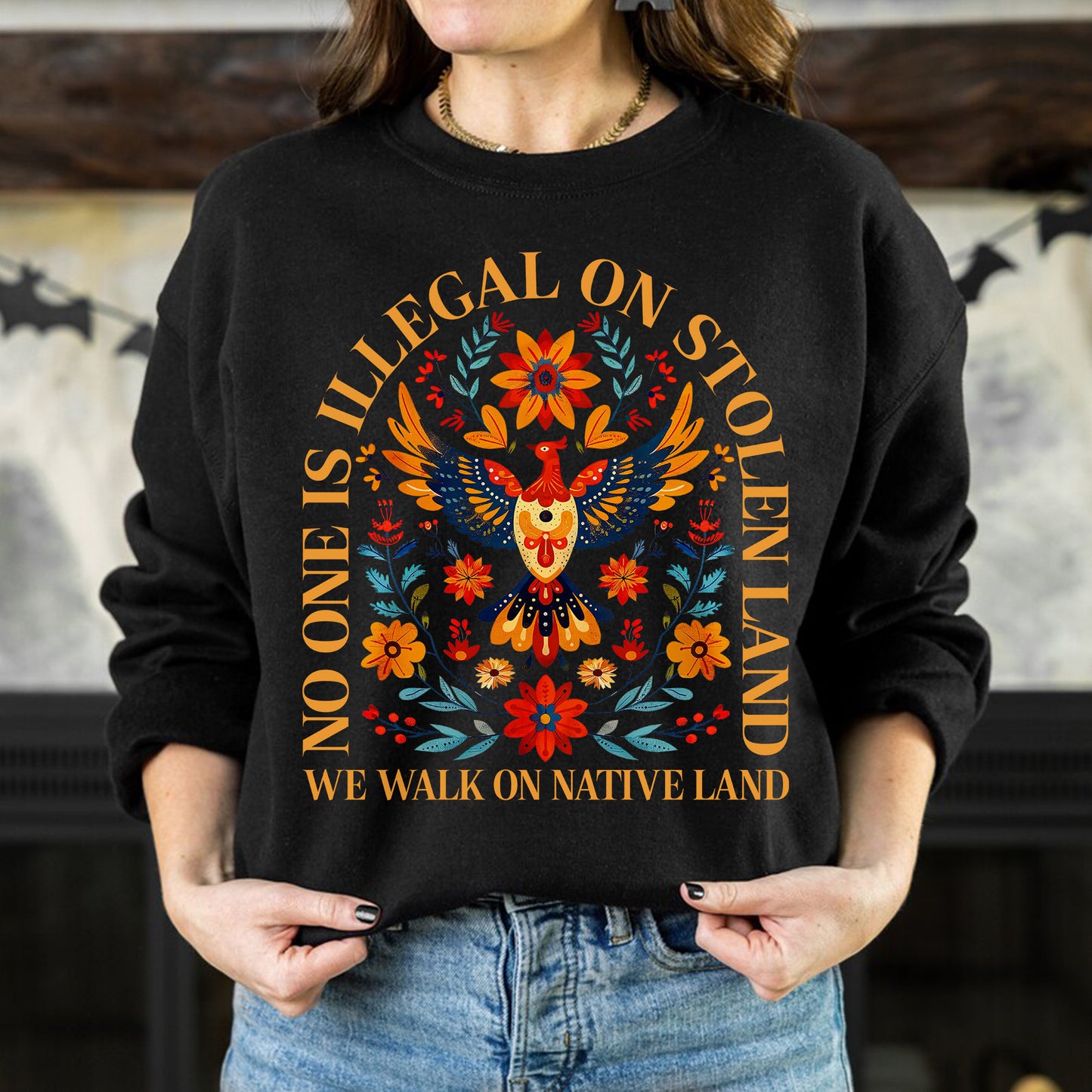No One Is Illegal On Stolen Land - We Walk On Native Land Eagle Design Unisex T-Shirt/T-Shirt V-Neck/Hoodie/Sweatshirt