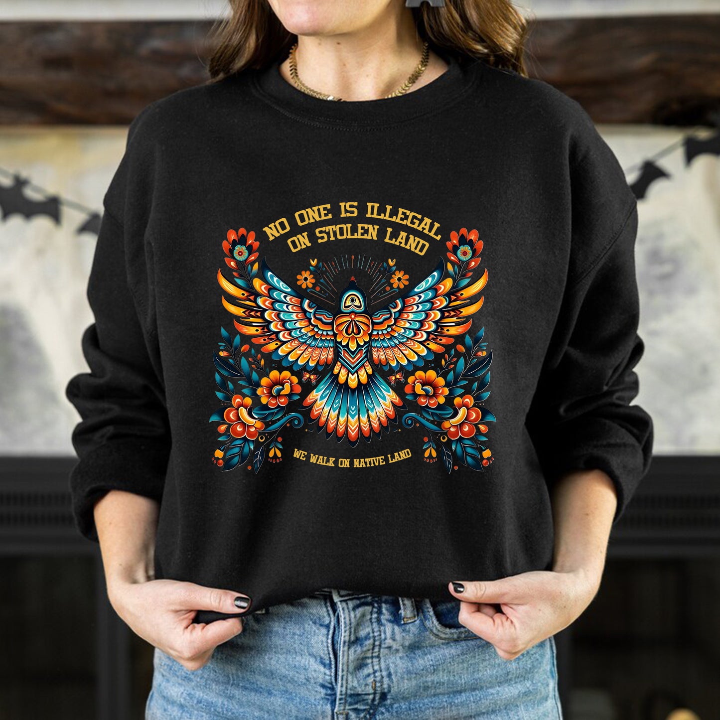 No One Is Illegal On Stolen Land Colorful Eagle Unisex T-Shirt/T-Shirt V-Neck/Hoodie/Sweatshirt