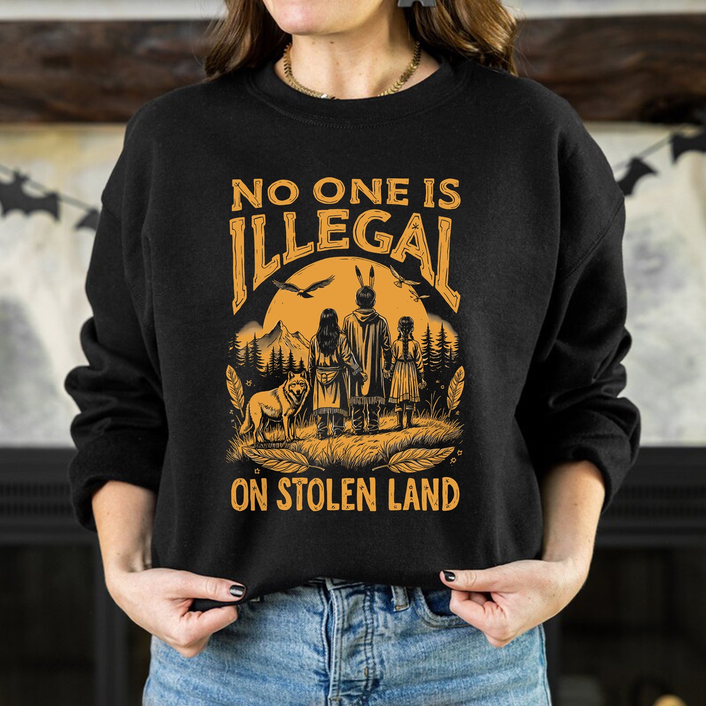 No One Is Illegal Bold Gold Graphic Unisex T-Shirt/T-Shirt V-Neck/Hoodie/Sweatshirt