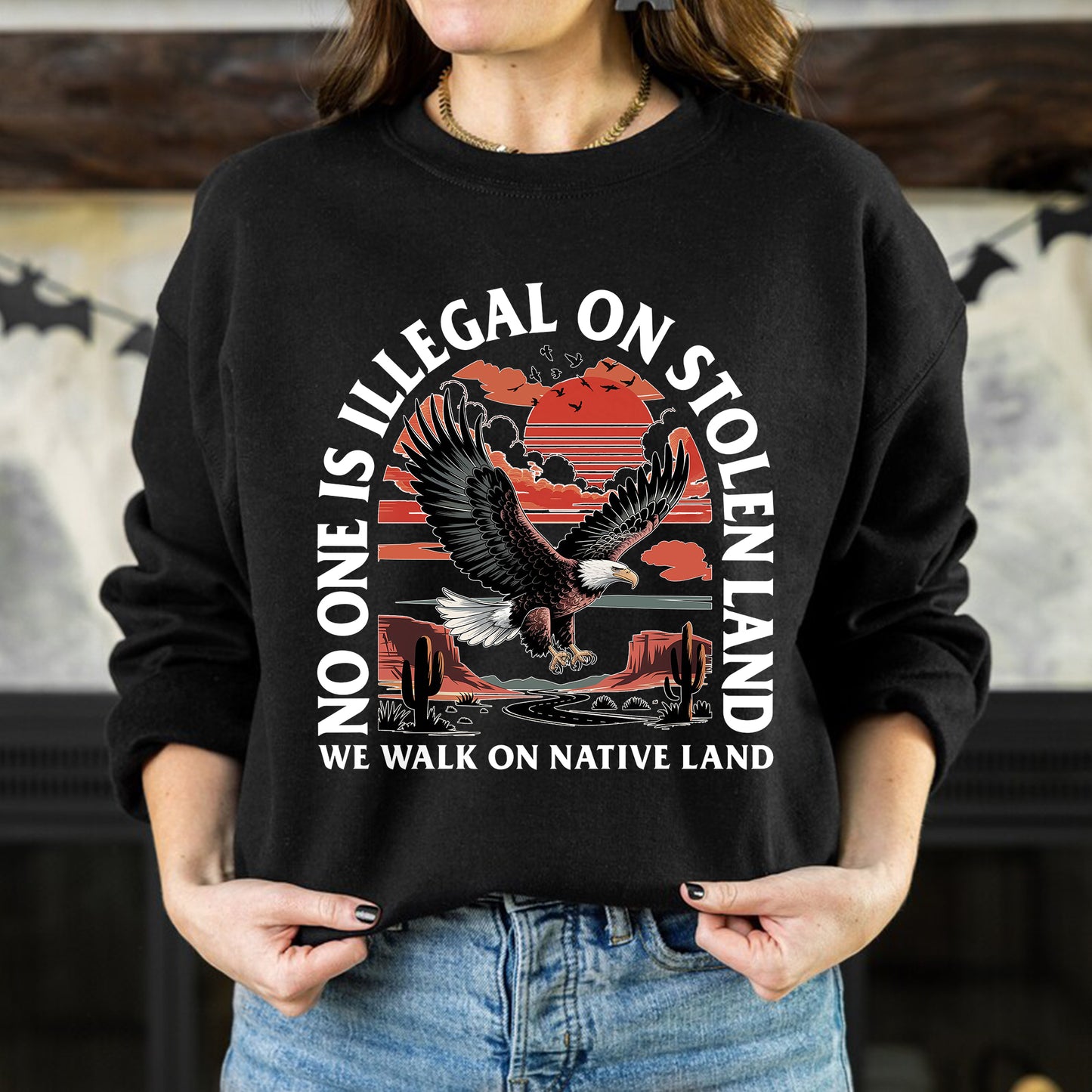 NO ONE IS ILLEGAL ON STOLEN LAND. WE WALK ON NATIVE LAND 20 - One sides - Unisex T-Shirt/T-Shirt V-Neck/Hoodie/Sweatshirt