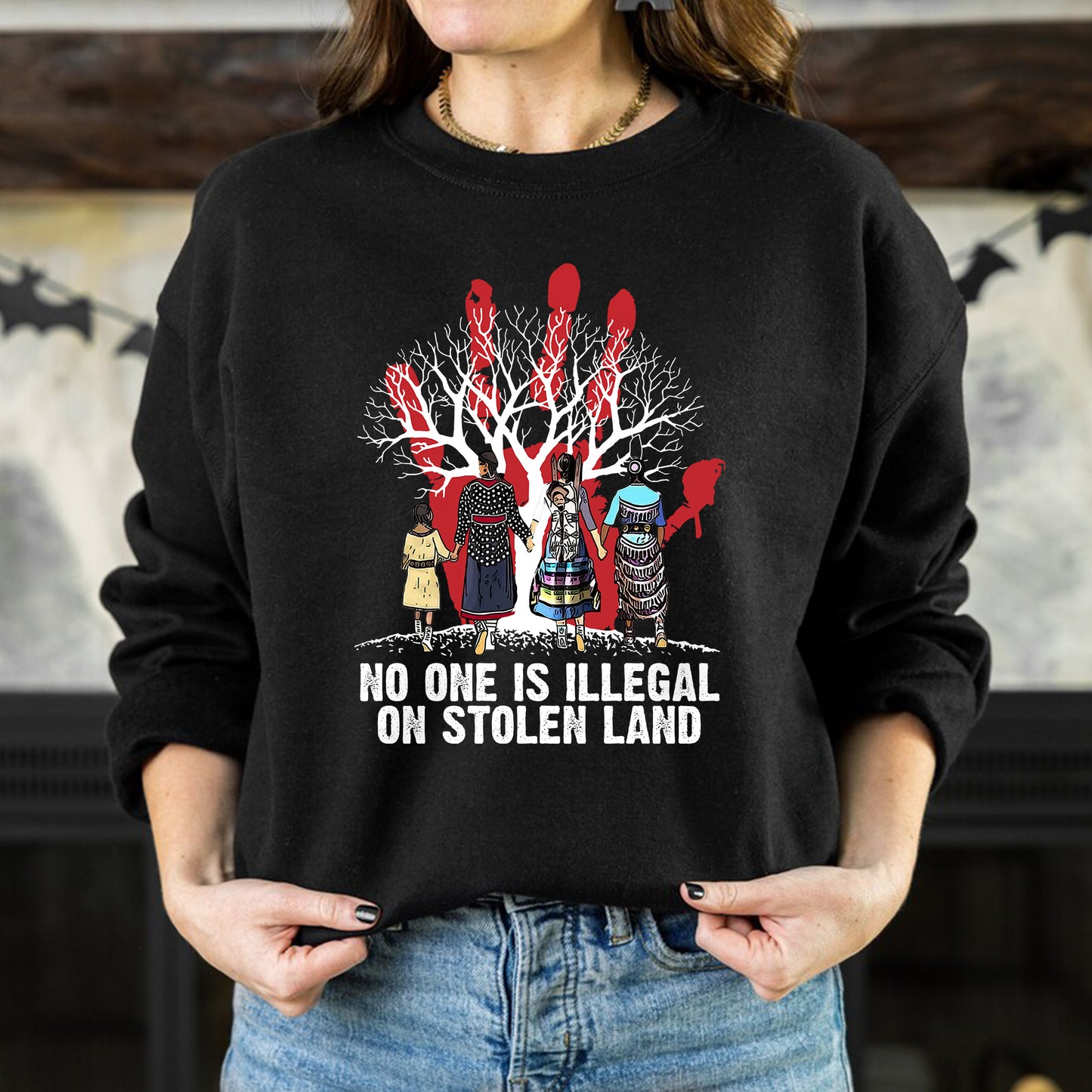 Red Handprint Awareness - No One Is Illegal on Stolen Land Unisex T-Shirt/T-Shirt V-Neck/Hoodie/Sweatshirt