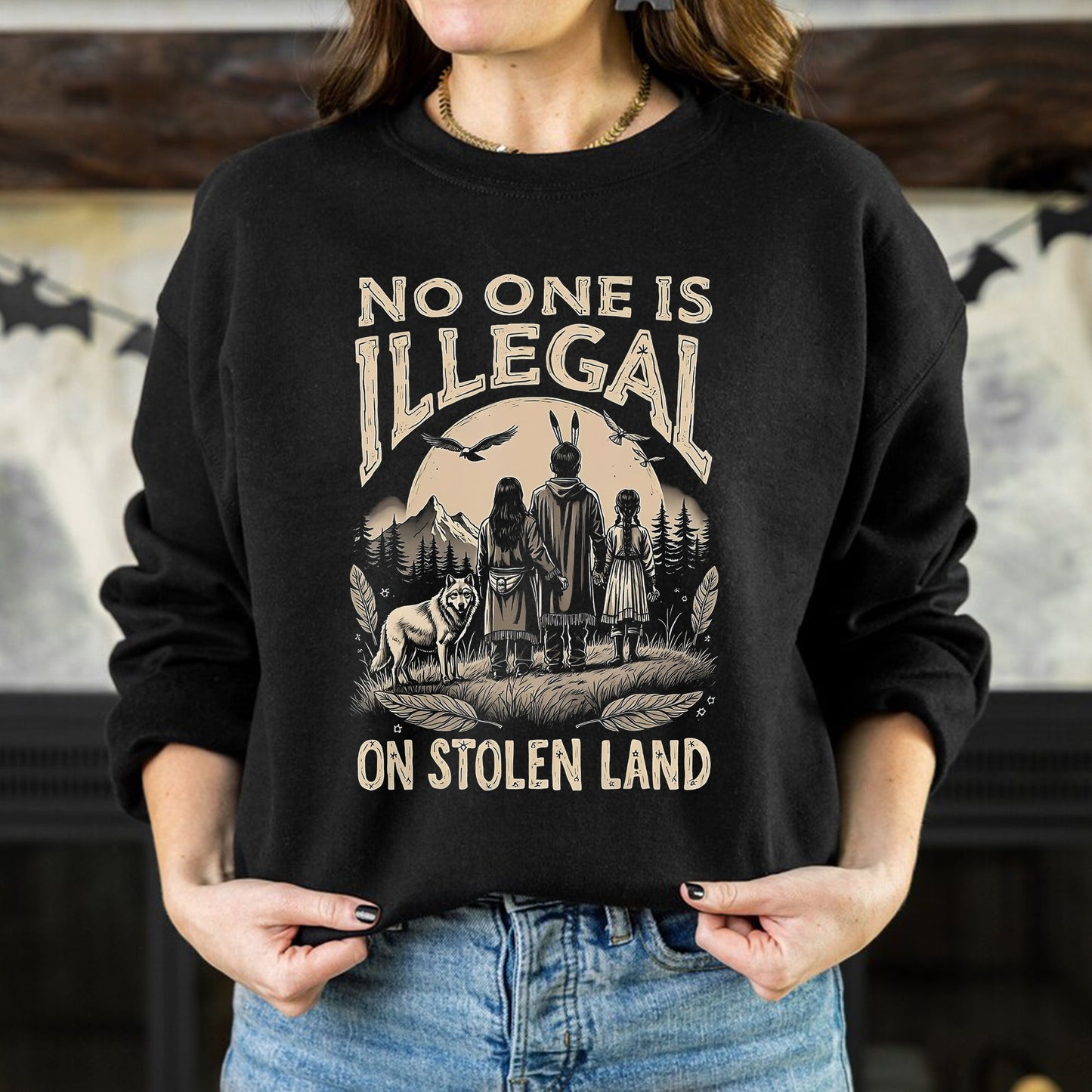 No One Is Illegal on Stolen Land Native Family Unisex T-shirt/V-neck T-shirt/Hoodie/Sweatshirt