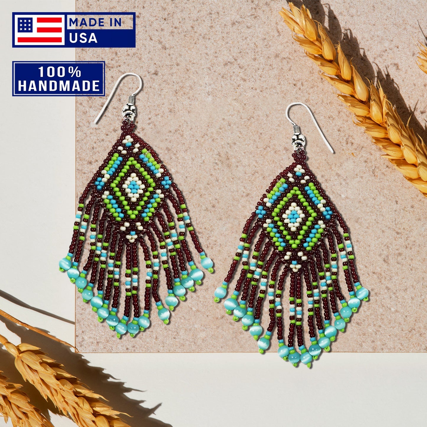 Brown Seed Bead Pattern Beaded Handmade Earrings For Women